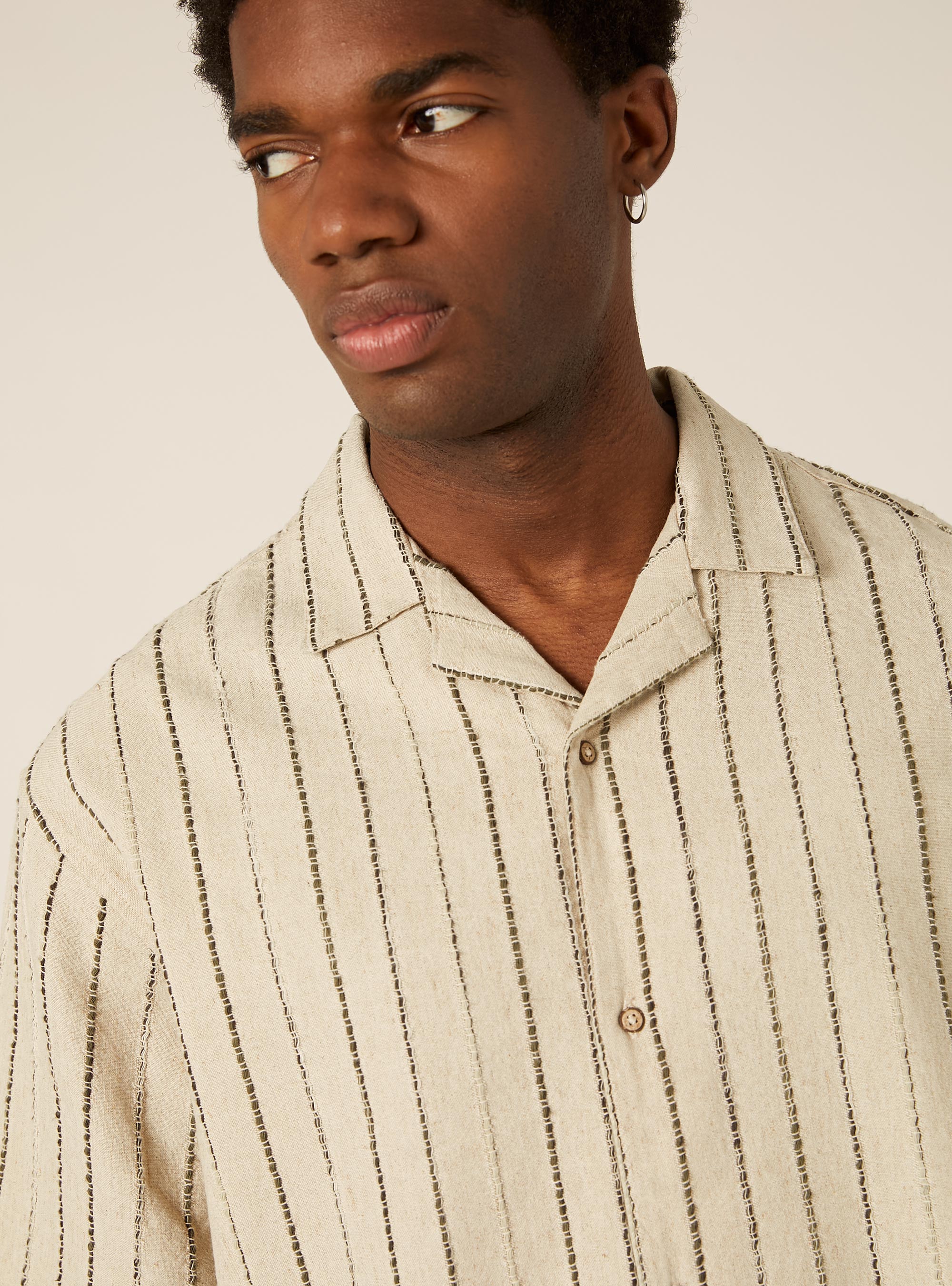 Striped linen blend shirt, BG3 BEIGE LIGHT