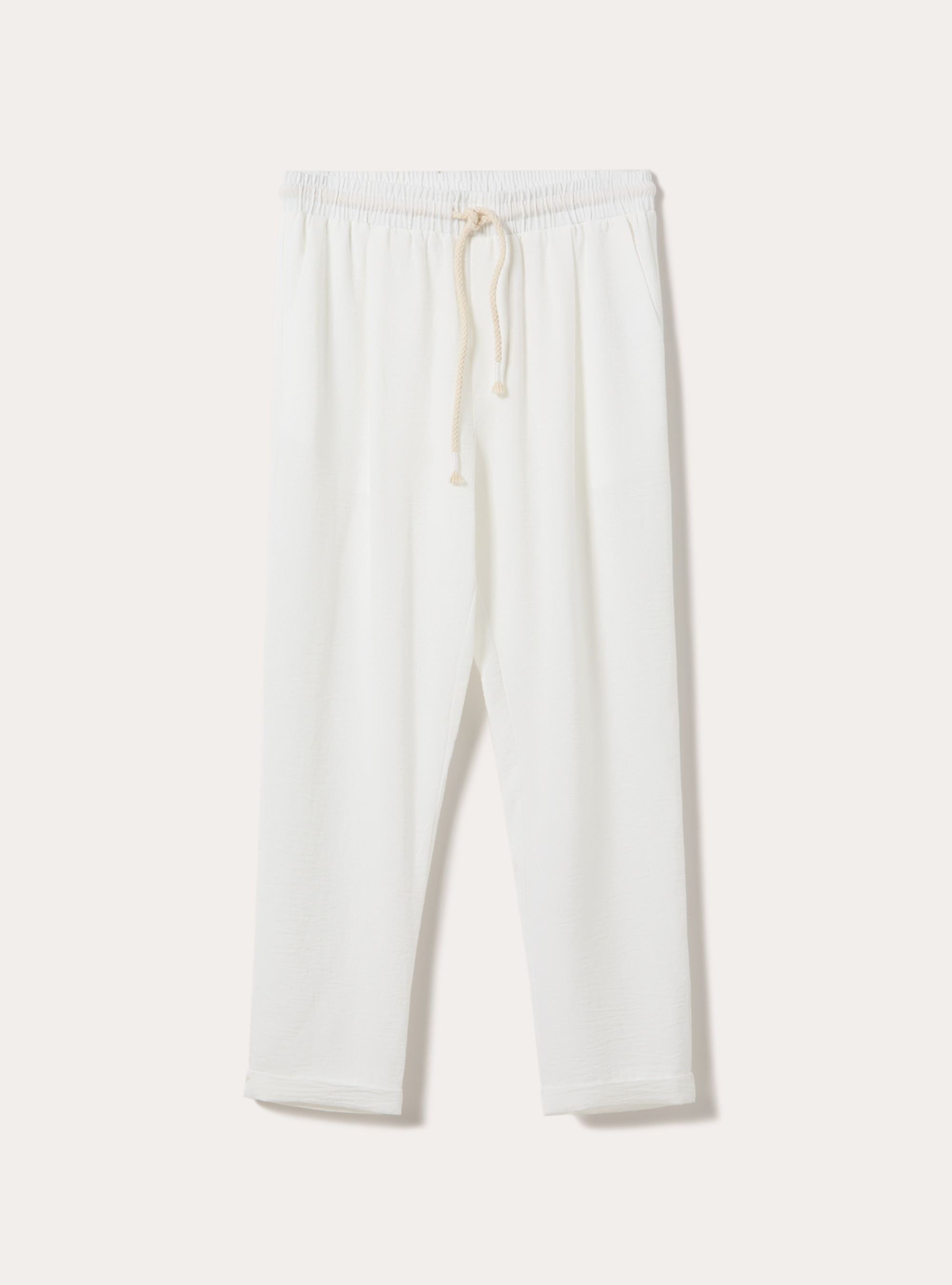 Comfort Fit Pleated Trousers with Drawstring, WH2 WHITE