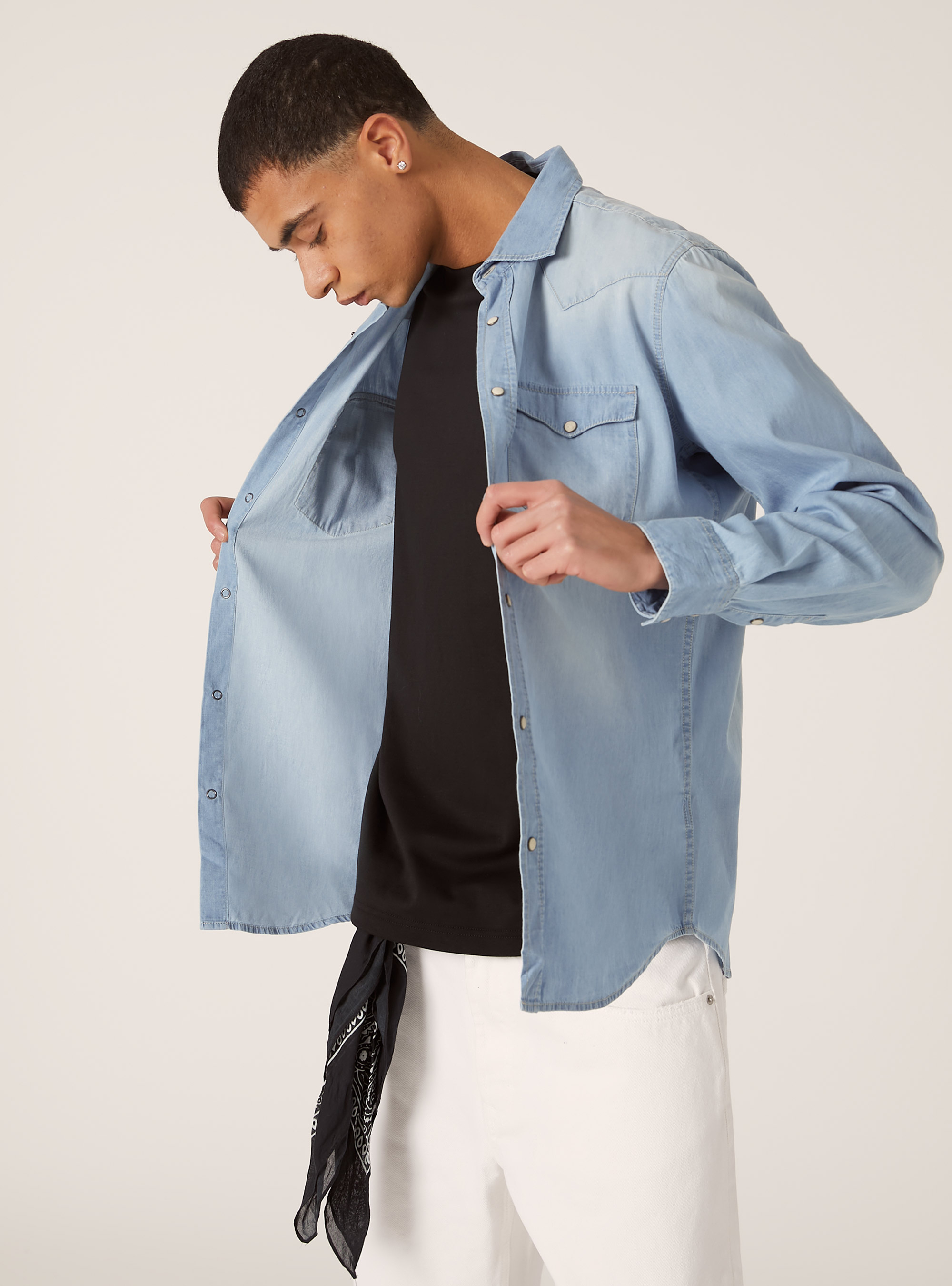 Camicia in denim basica, D007 LIGHT AZURE