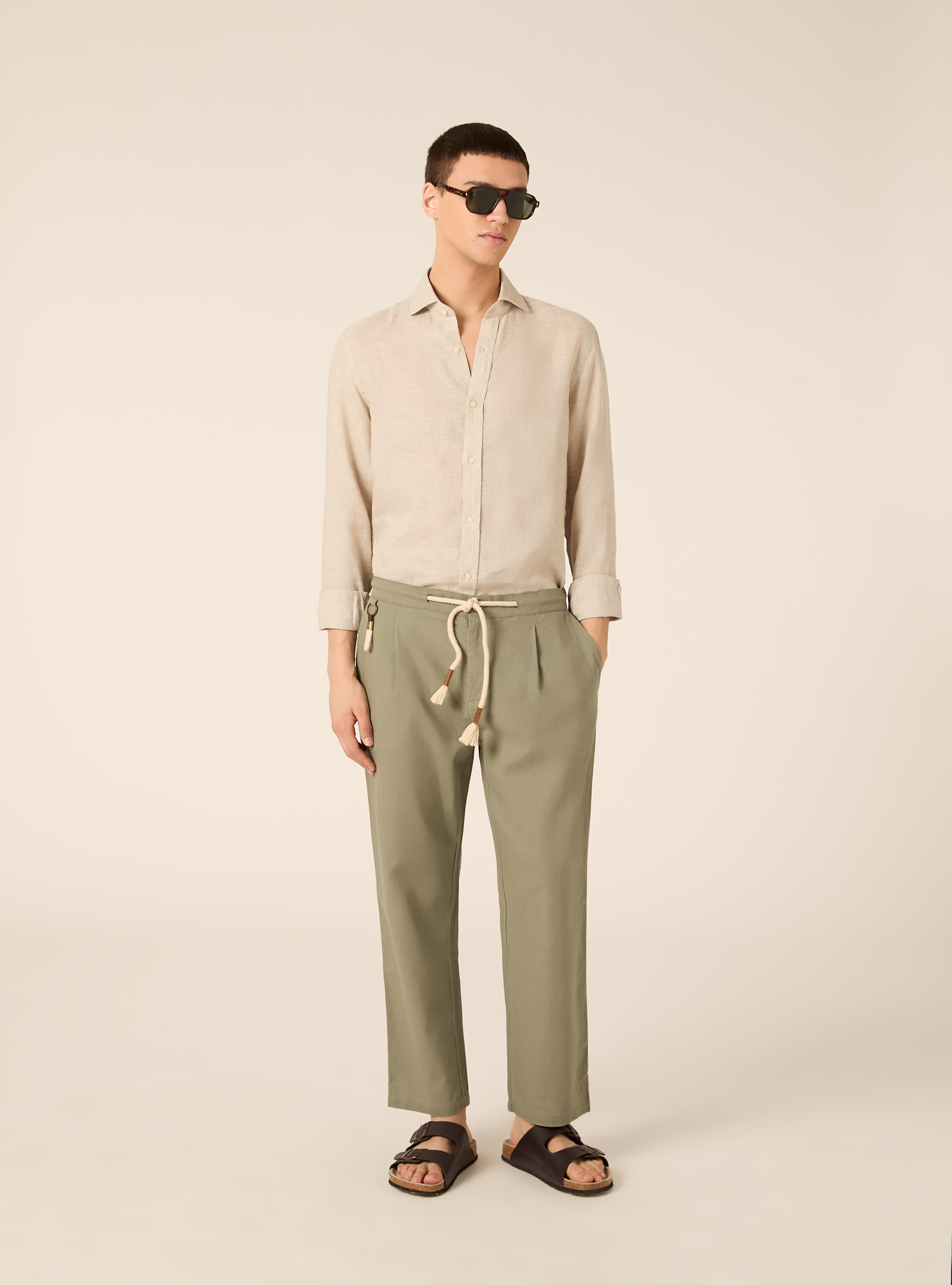 Linen-blend jogger pants, KY2 KAKY MEDIUM