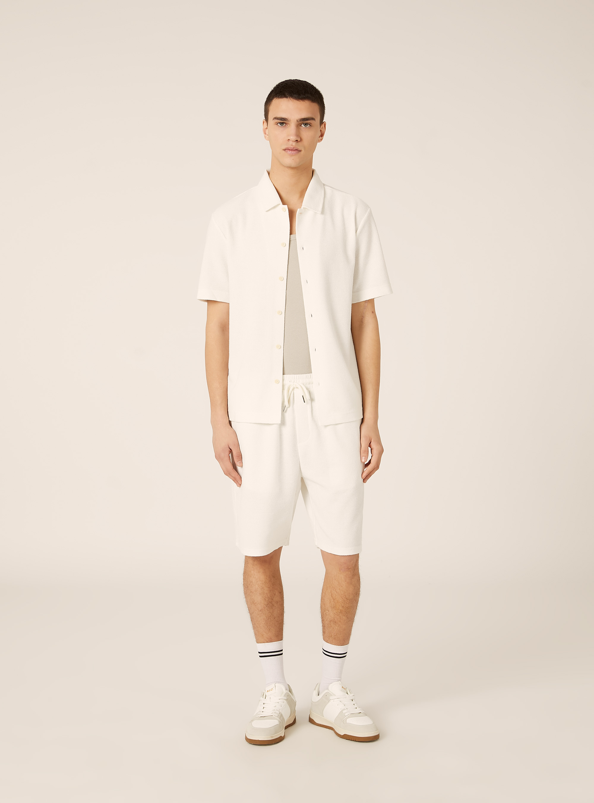 Strukturierte Baumwoll-Bermudas, WH1 OFF WHITE