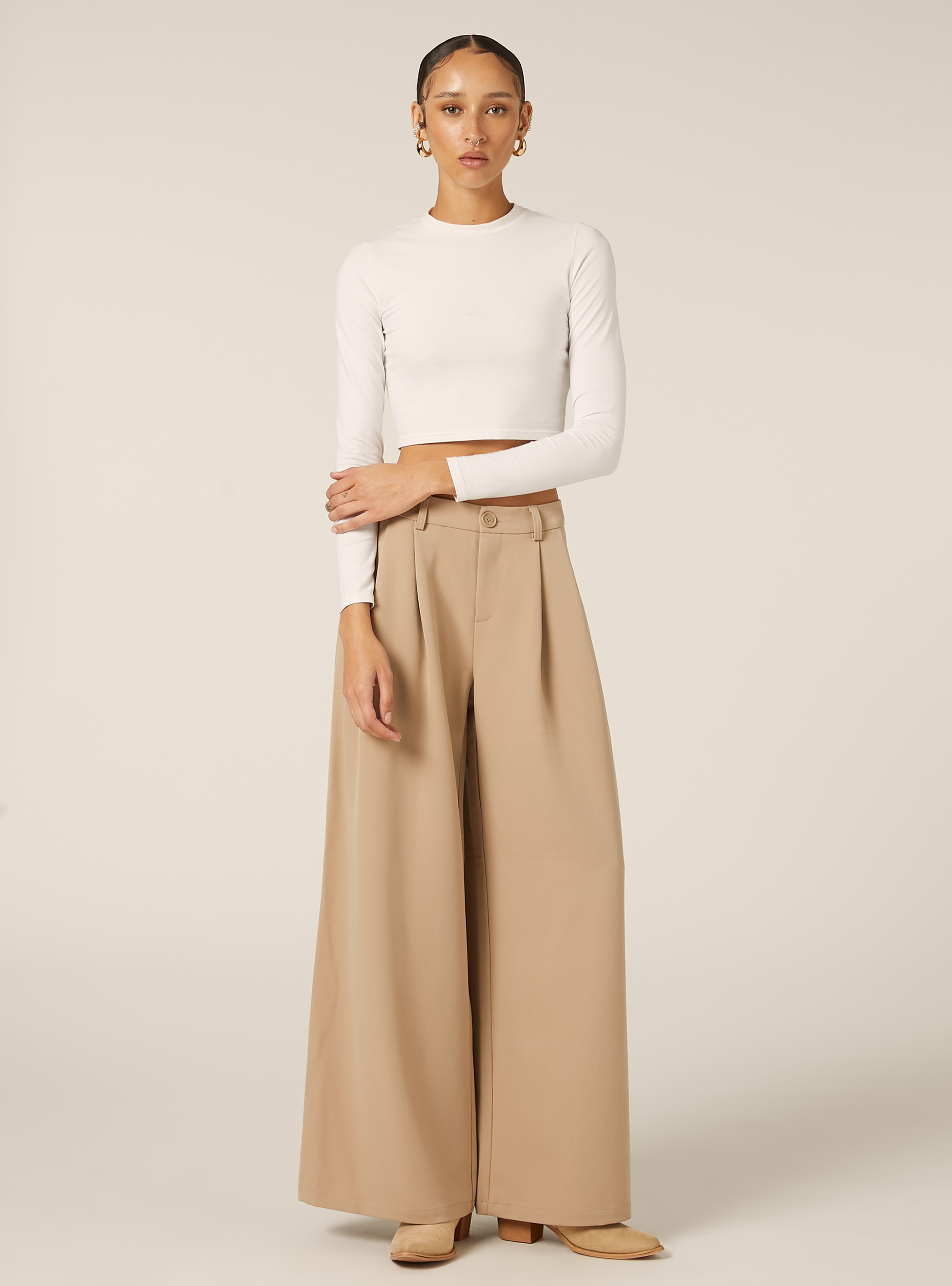Pantalon large &agrave; pinces, BG2 BEIGE MEDIUM