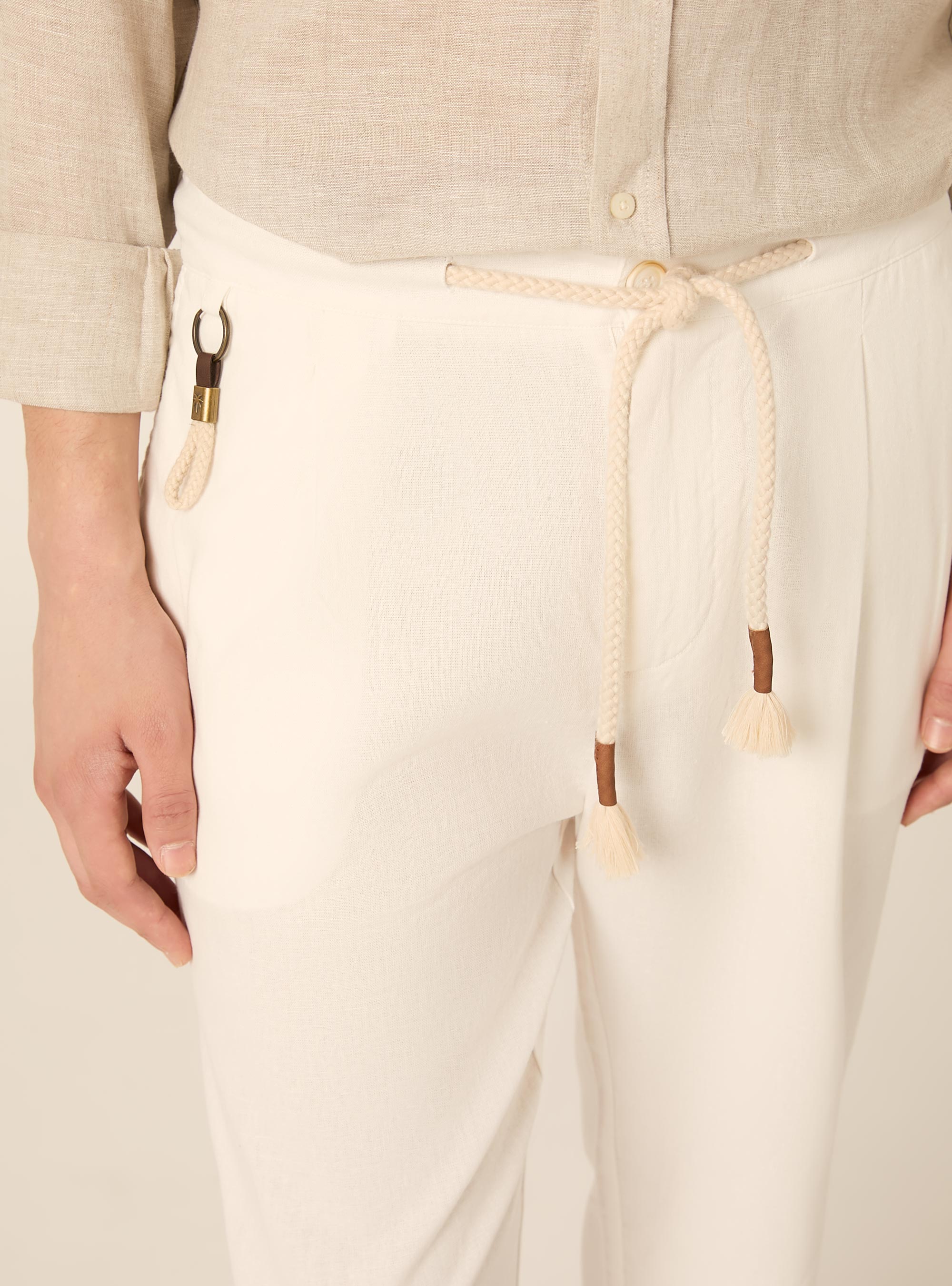 Linen-blend jogger pants, WH1 OFF WHITE