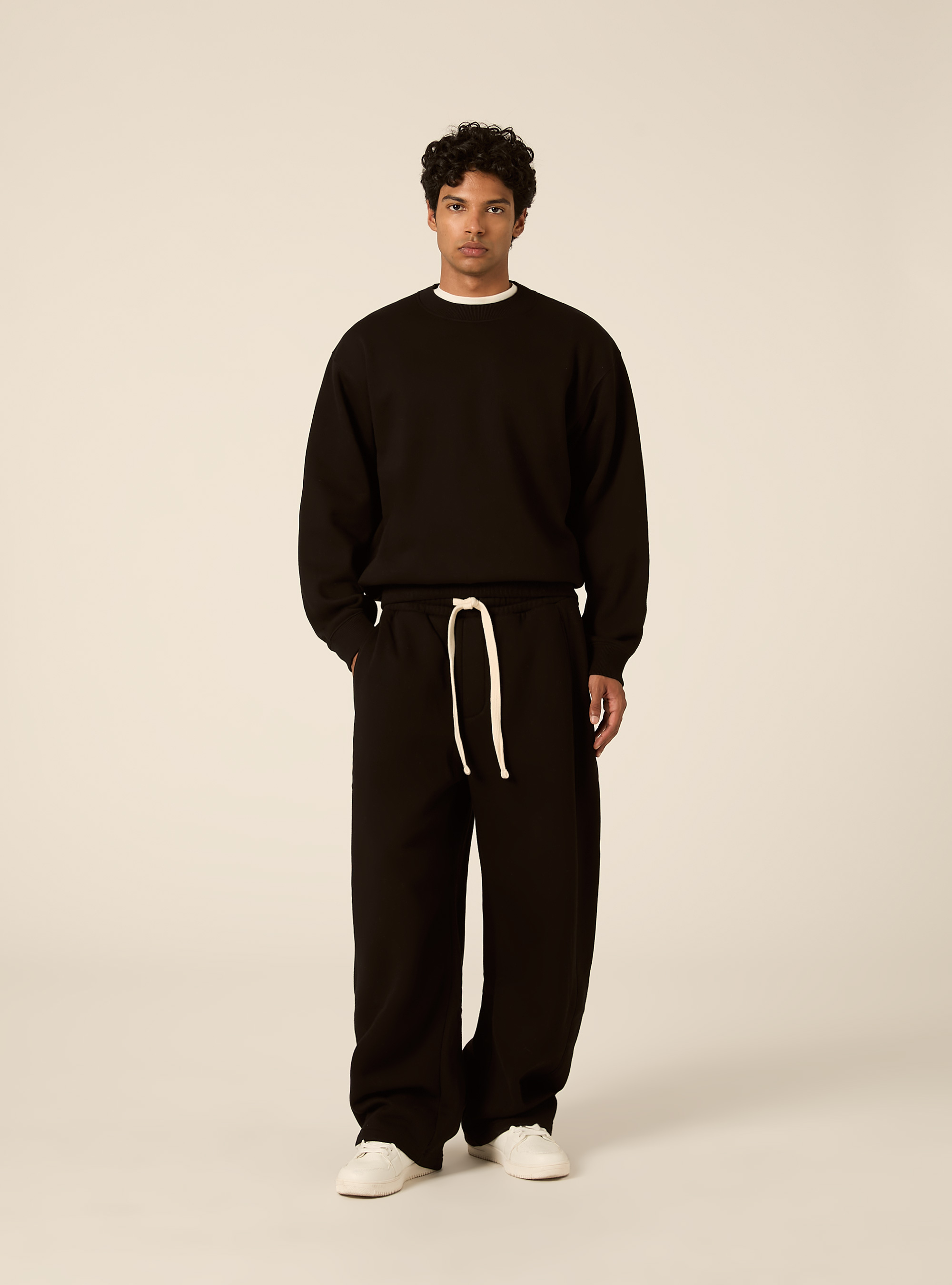 Barrel fit fleece trousers, BK1 BLACK