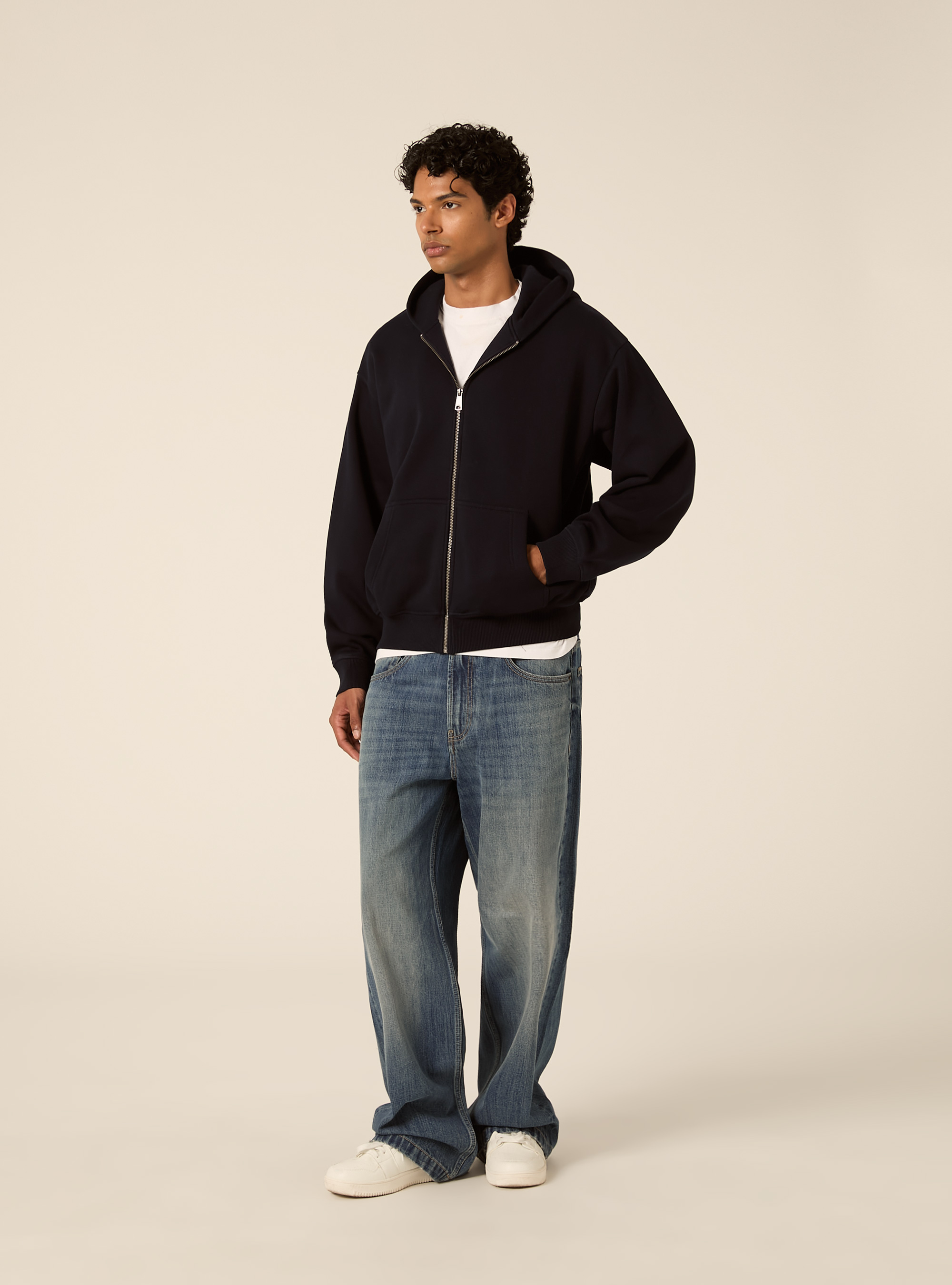 Boxy fit zip-through hoodie, NA1 NAVY DARK
