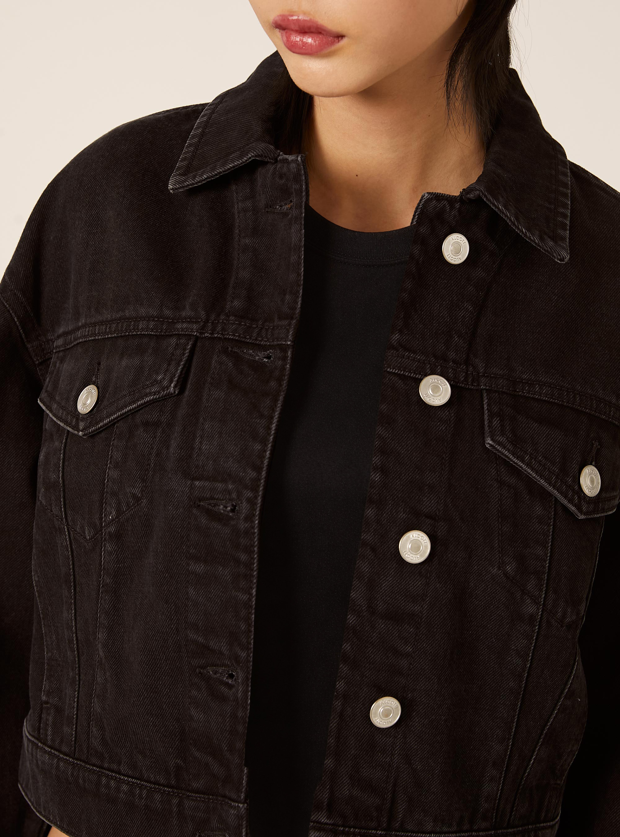 Cropped twill jacket, BK1 BLACK