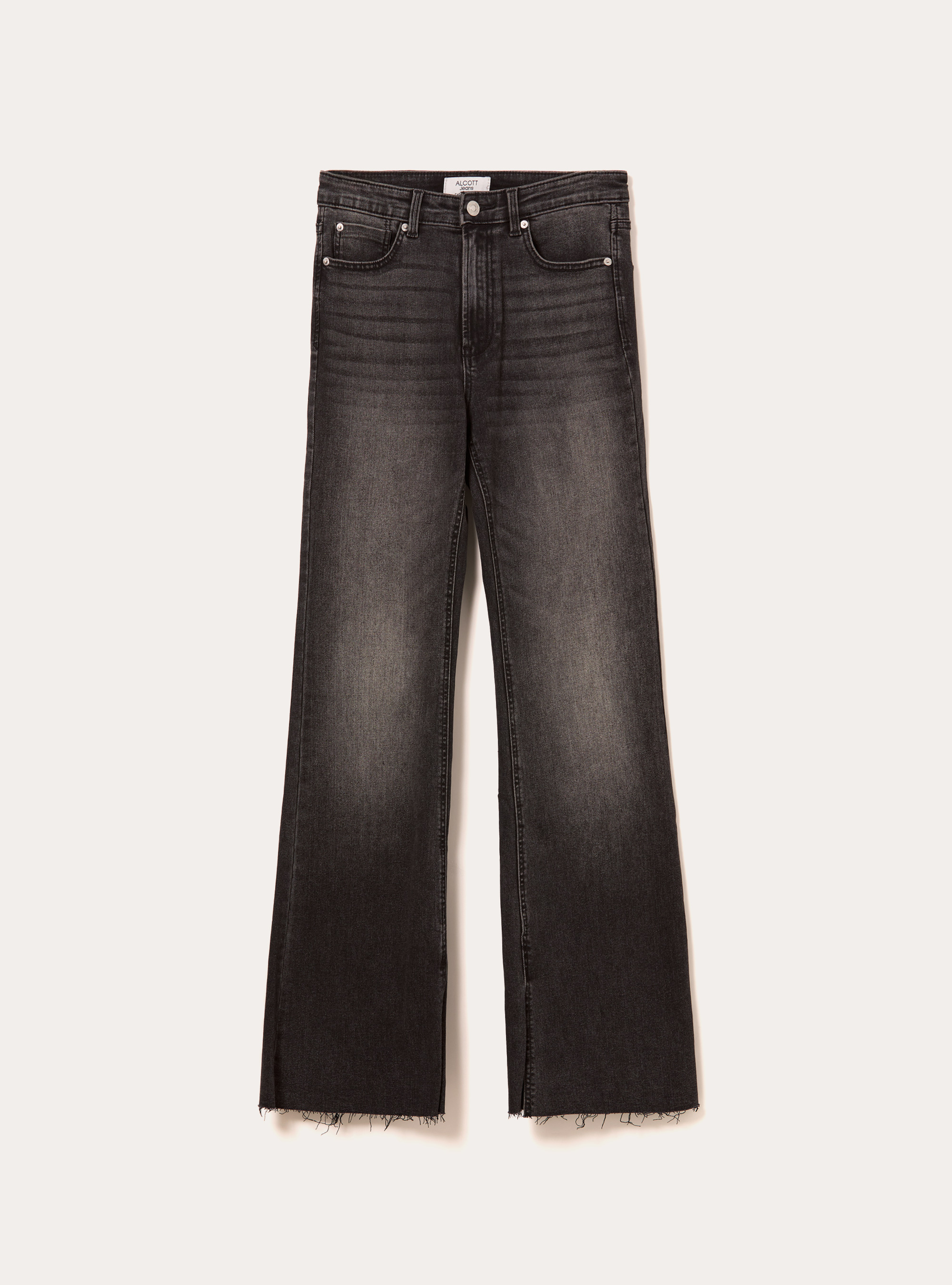 Jeans flare taille haute, D000 BLACK