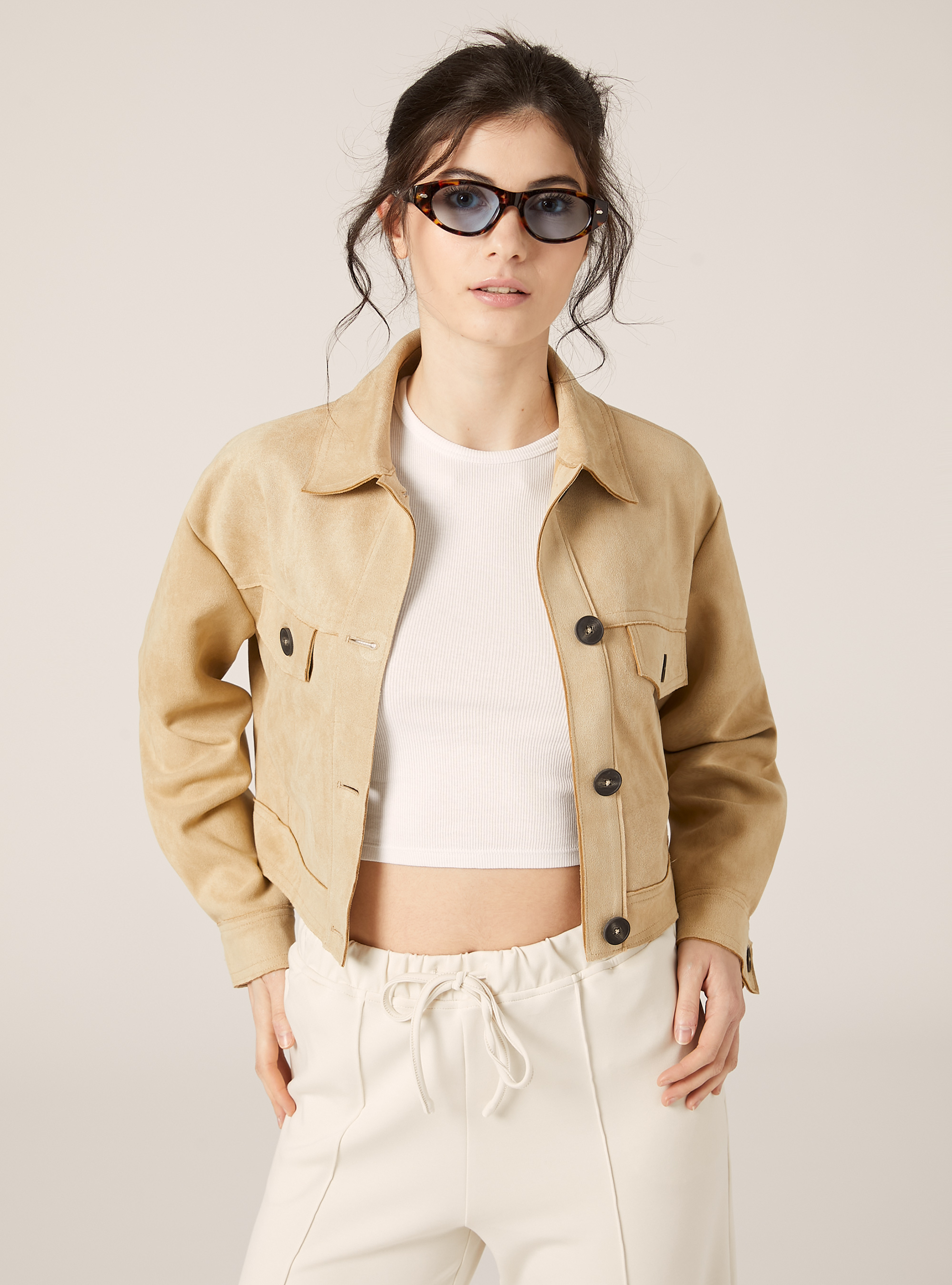 Veste chemise effet daim, BG3 BEIGE LIGHT