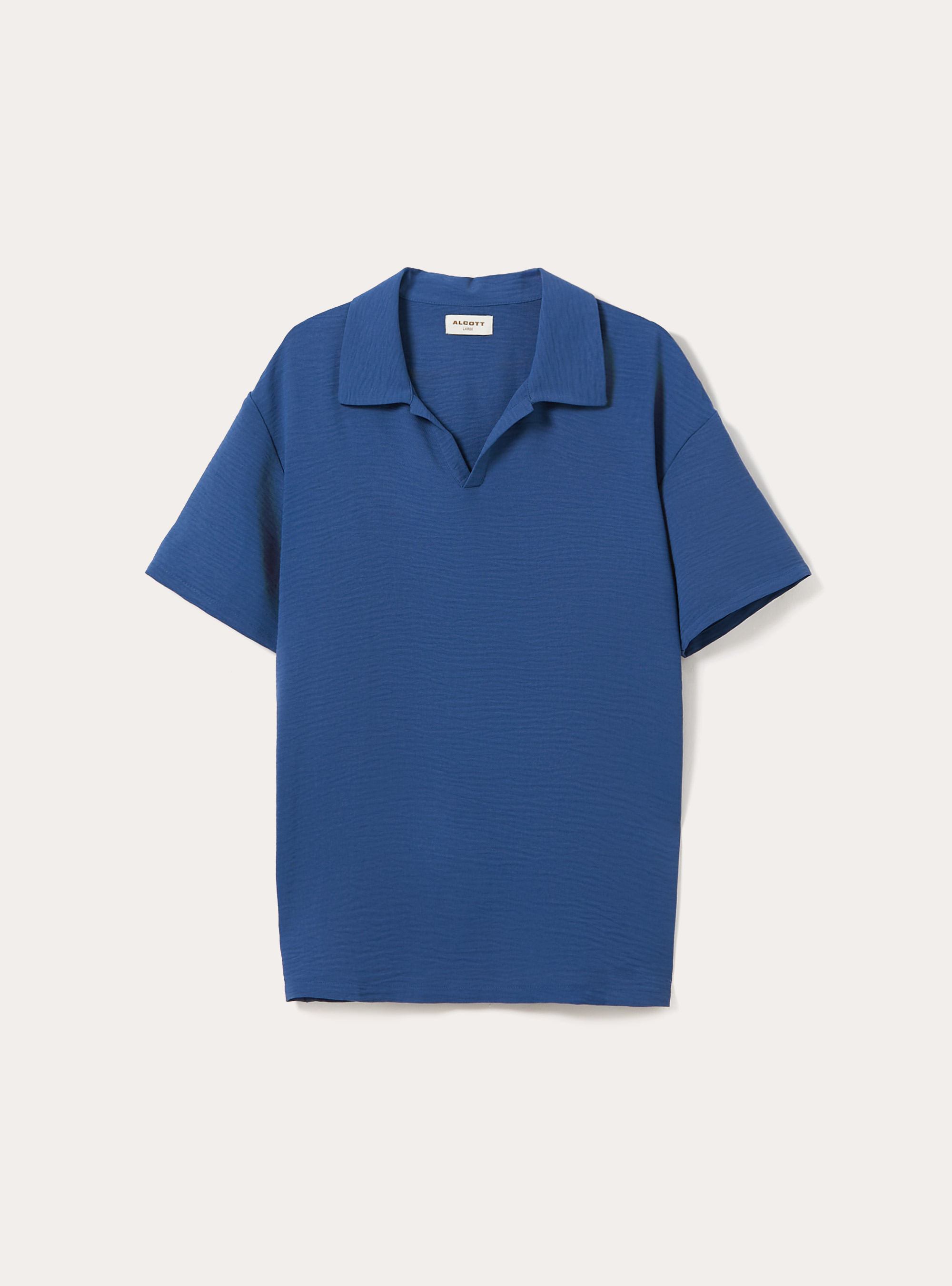Polo en crepe &agrave; col ouvert, BL1 BLUE DARK
