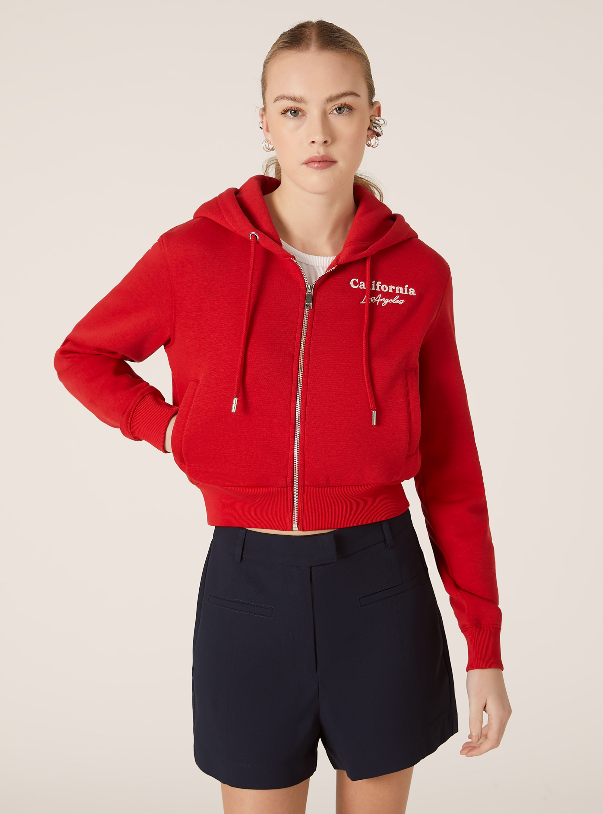 Sweatshirt court avec fermeture &eacute;clair et imprim&eacute;, RD2 RED MEDIUM
