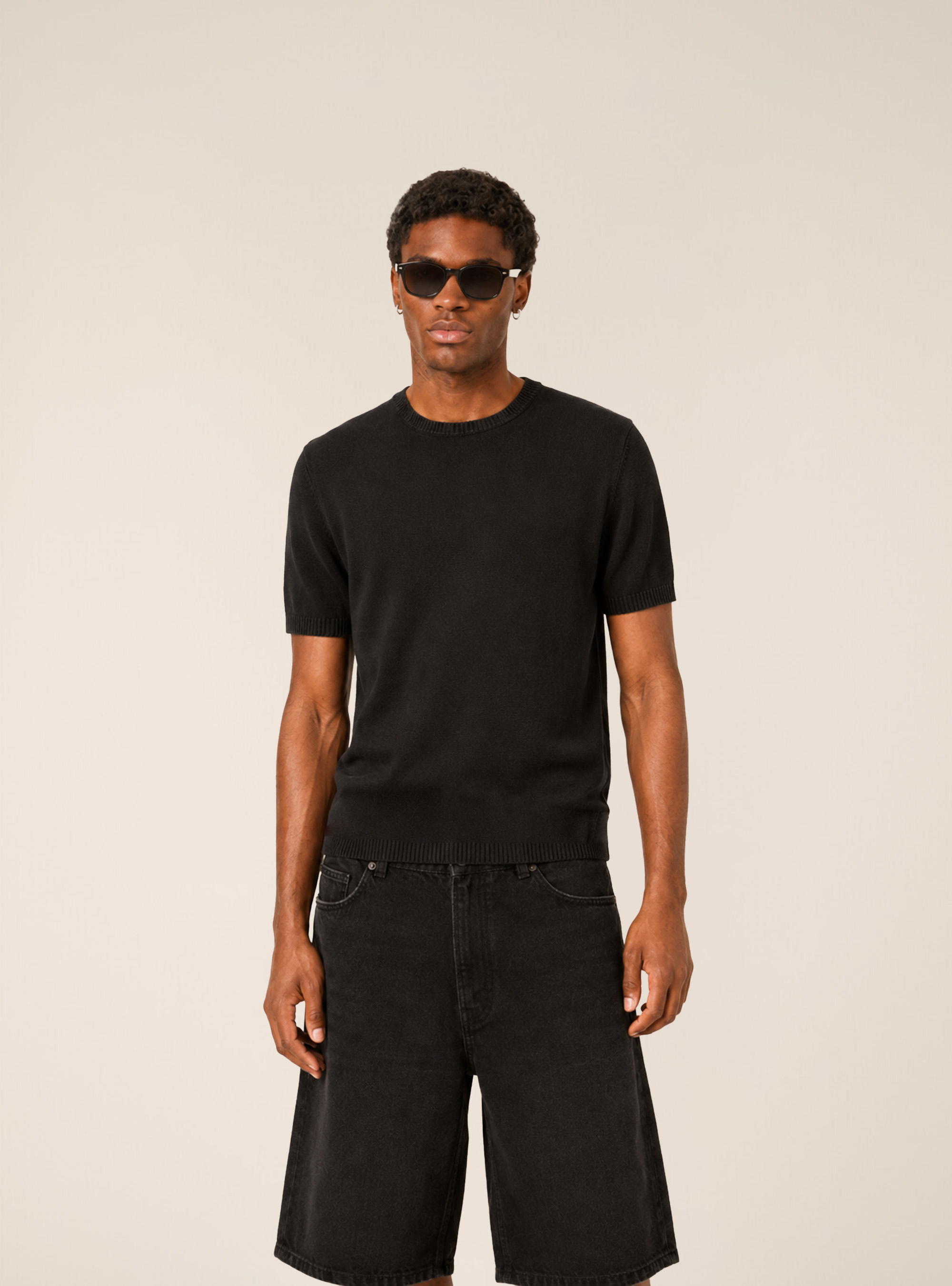 Short Sleeve Lightweight Knit T-Shirt, BK1 BLACK