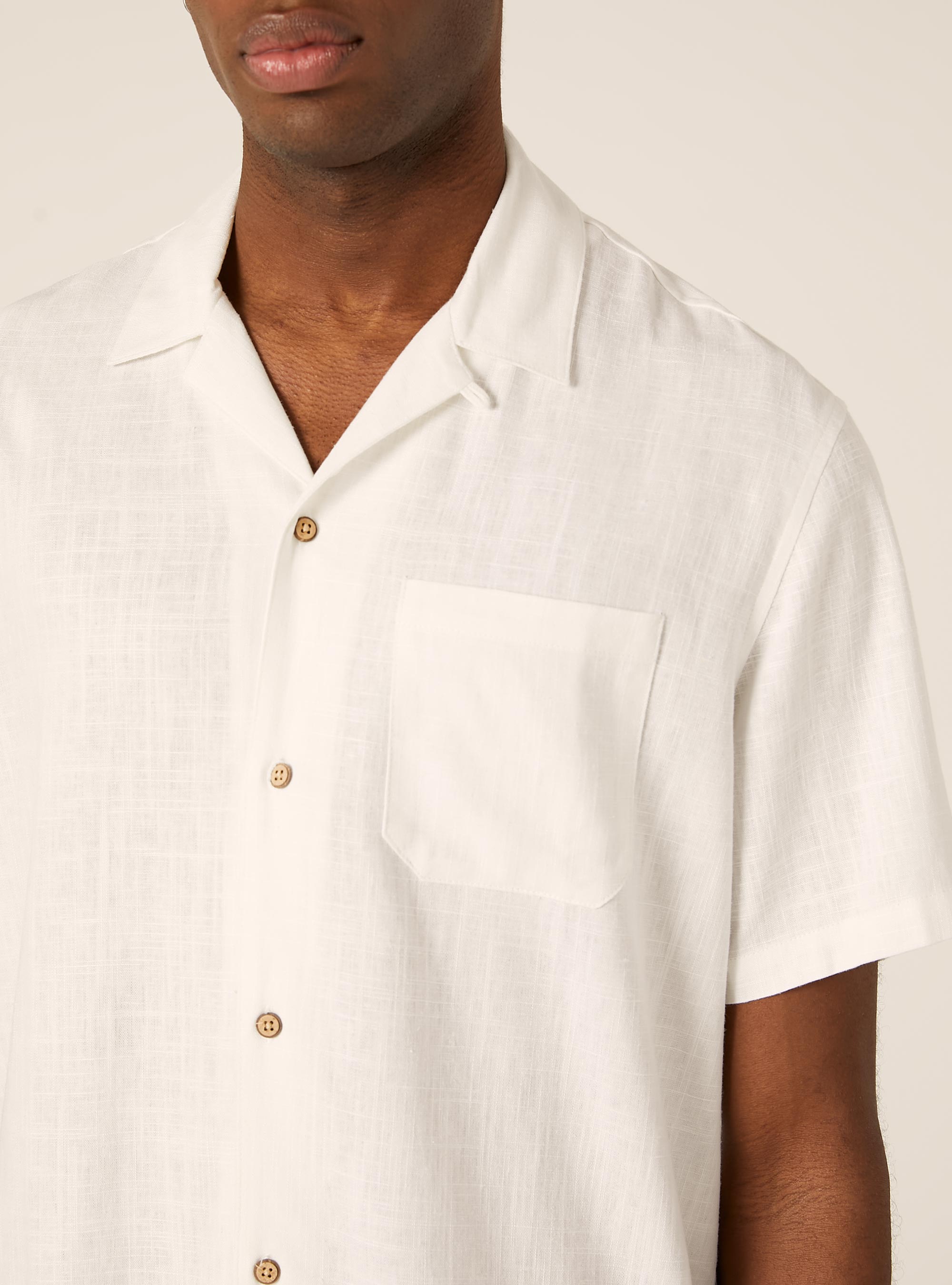 Linen blend shirt with bowling collar, WH1 OFF WHITE