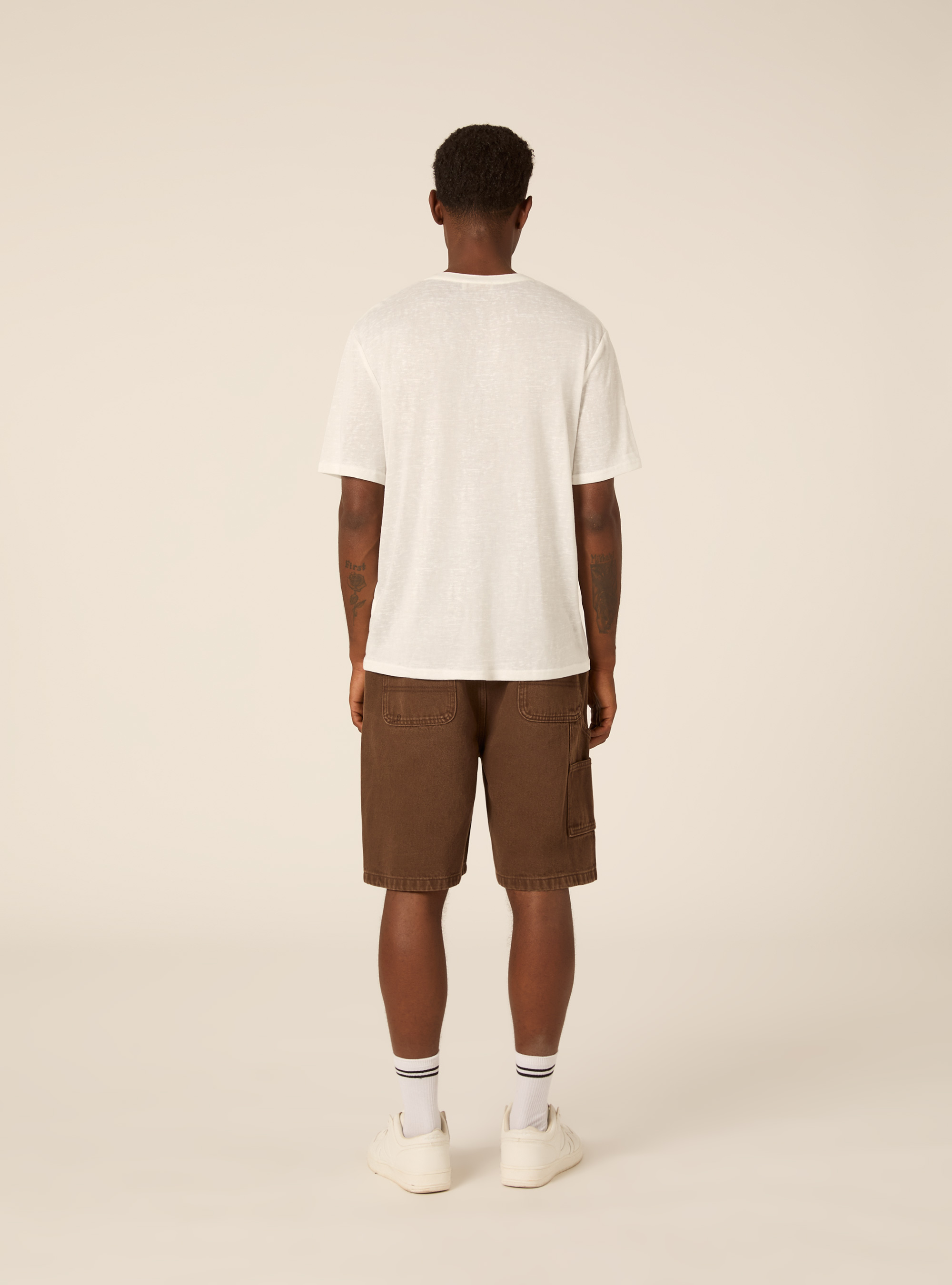 Notch Neck Short Sleeve Textured T-Shirt, WH1 OFF WHITE