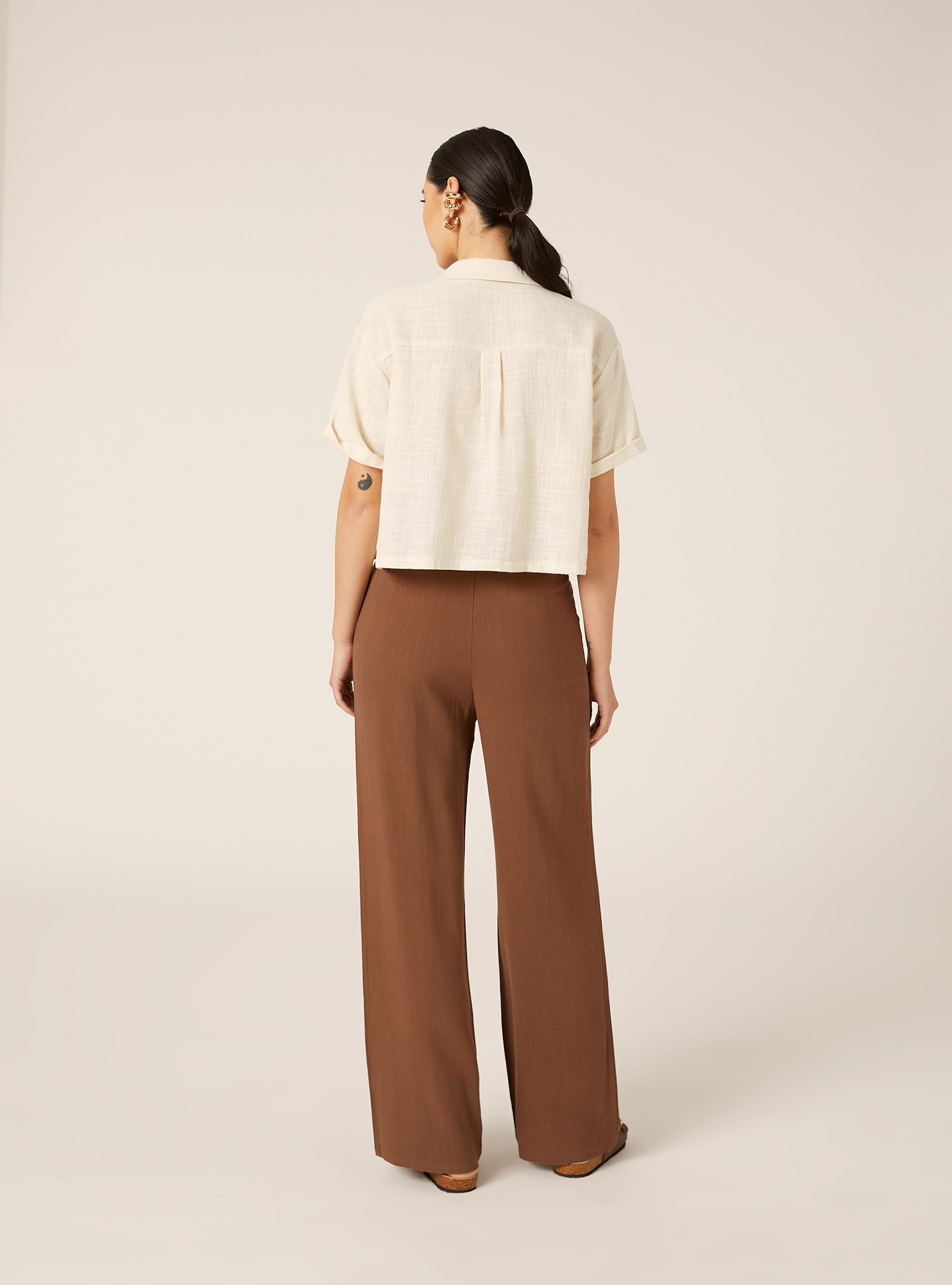Camicia maniche corte crop, MBG3 BEIGE MEL LIGHT