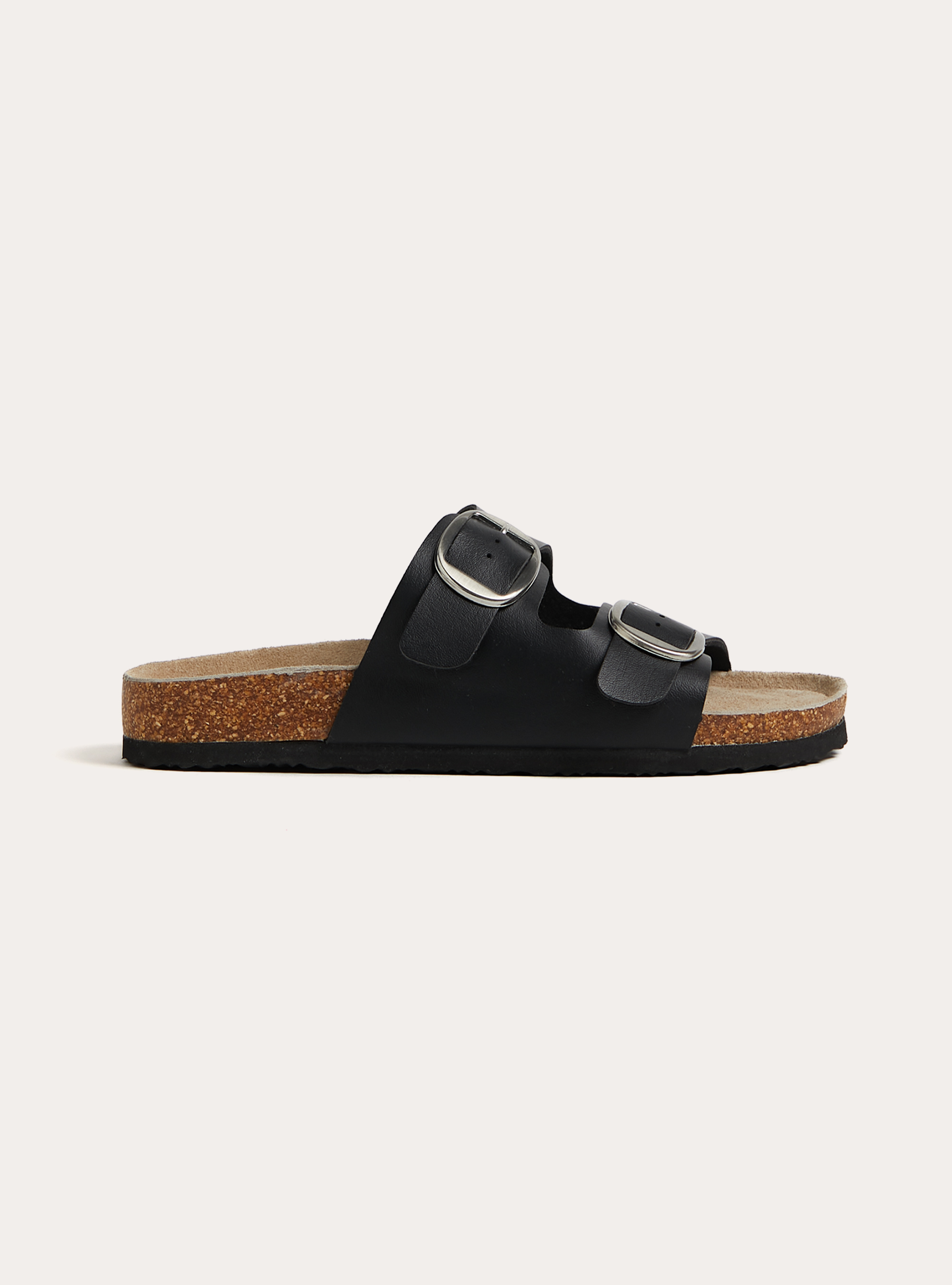 Low leather-effect sandals with suede sole, BK1 BLACK