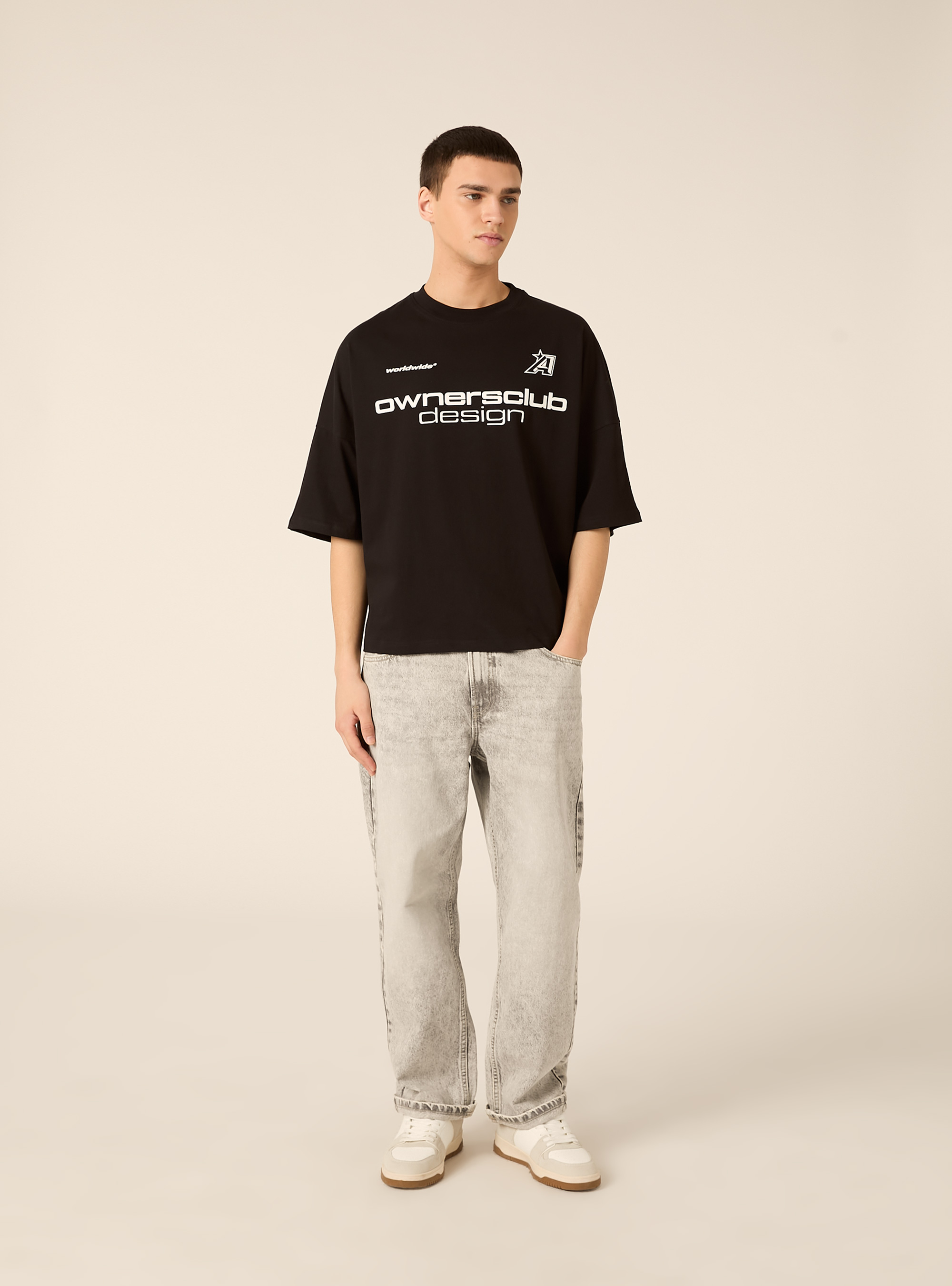 T-shirt ample imprim&eacute;, BK1 BLACK