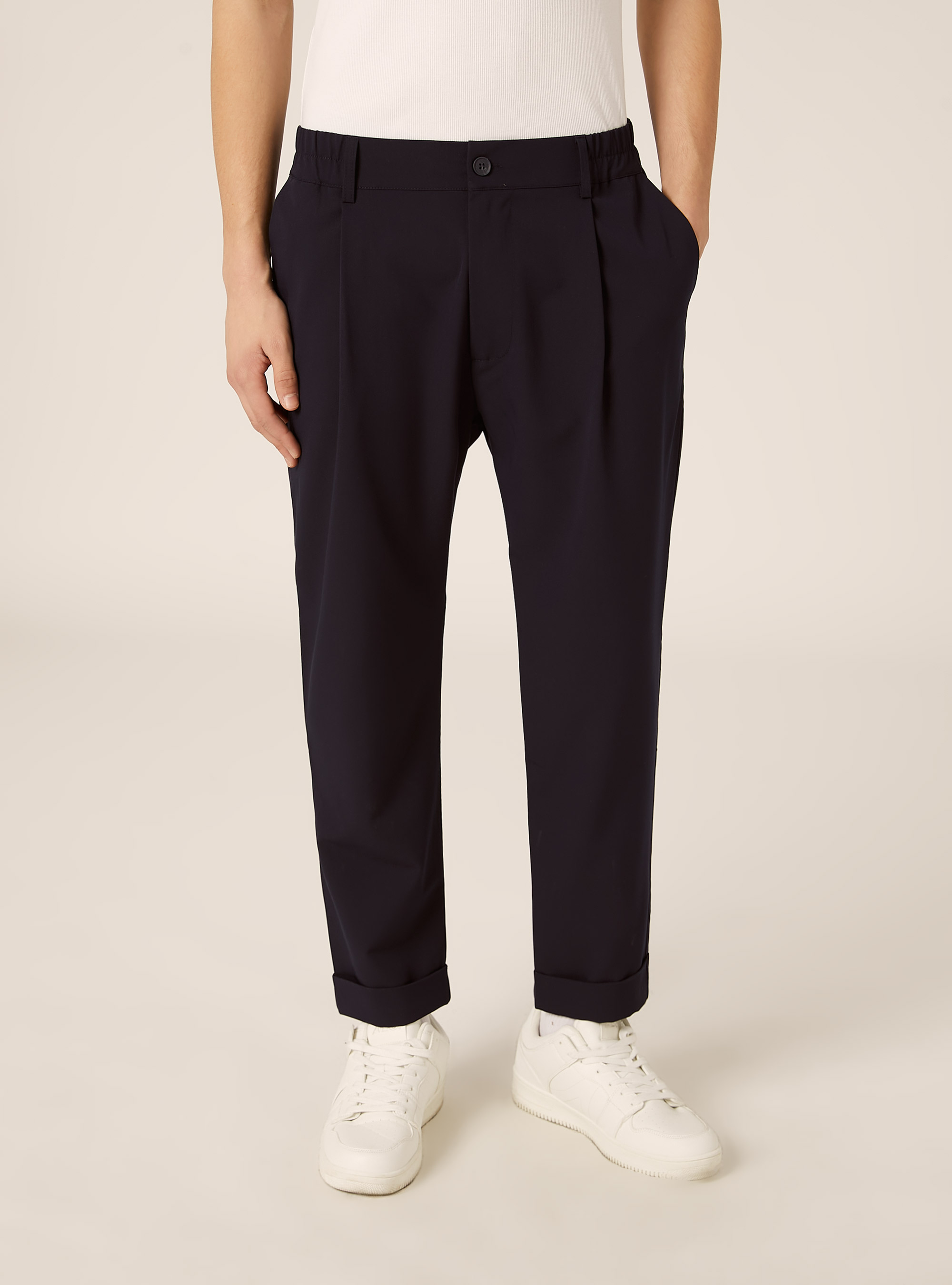Karottenhose mit Bundfalten, NA1 NAVY DARK