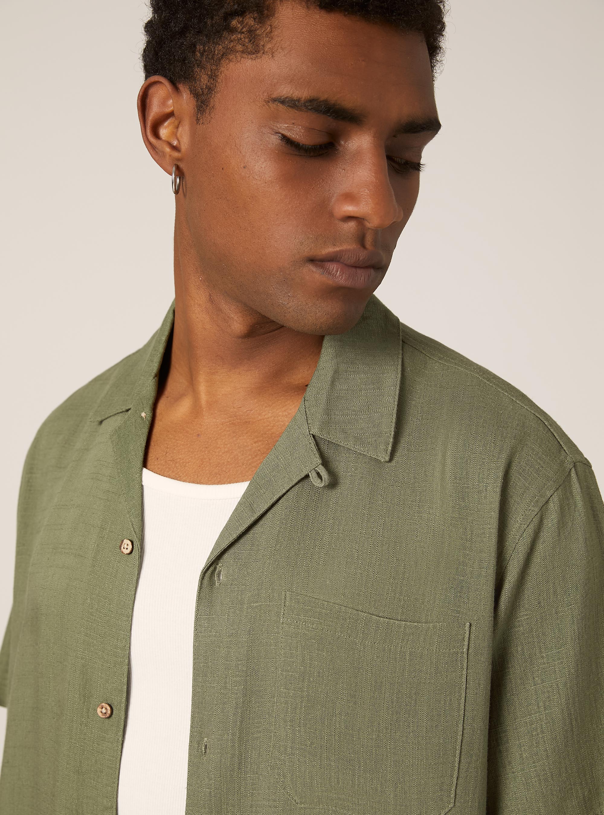 Chemise en lin m&eacute;lang&eacute; avec col bowling, KY2 KAKY MEDIUM