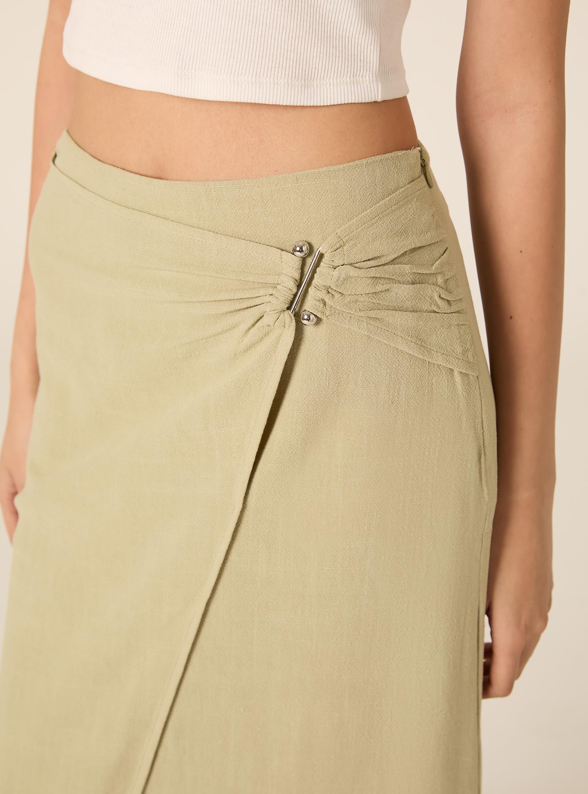Falda midi asim&eacute;trica en mezcla de lino, KY3 KAKY LIGHT