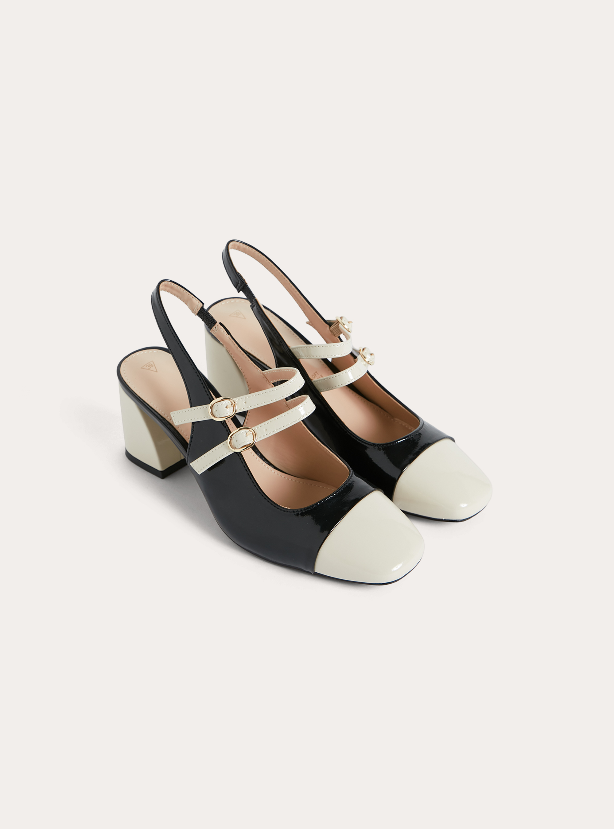 Two-tone court shoes with square toe, BK1 BLACK