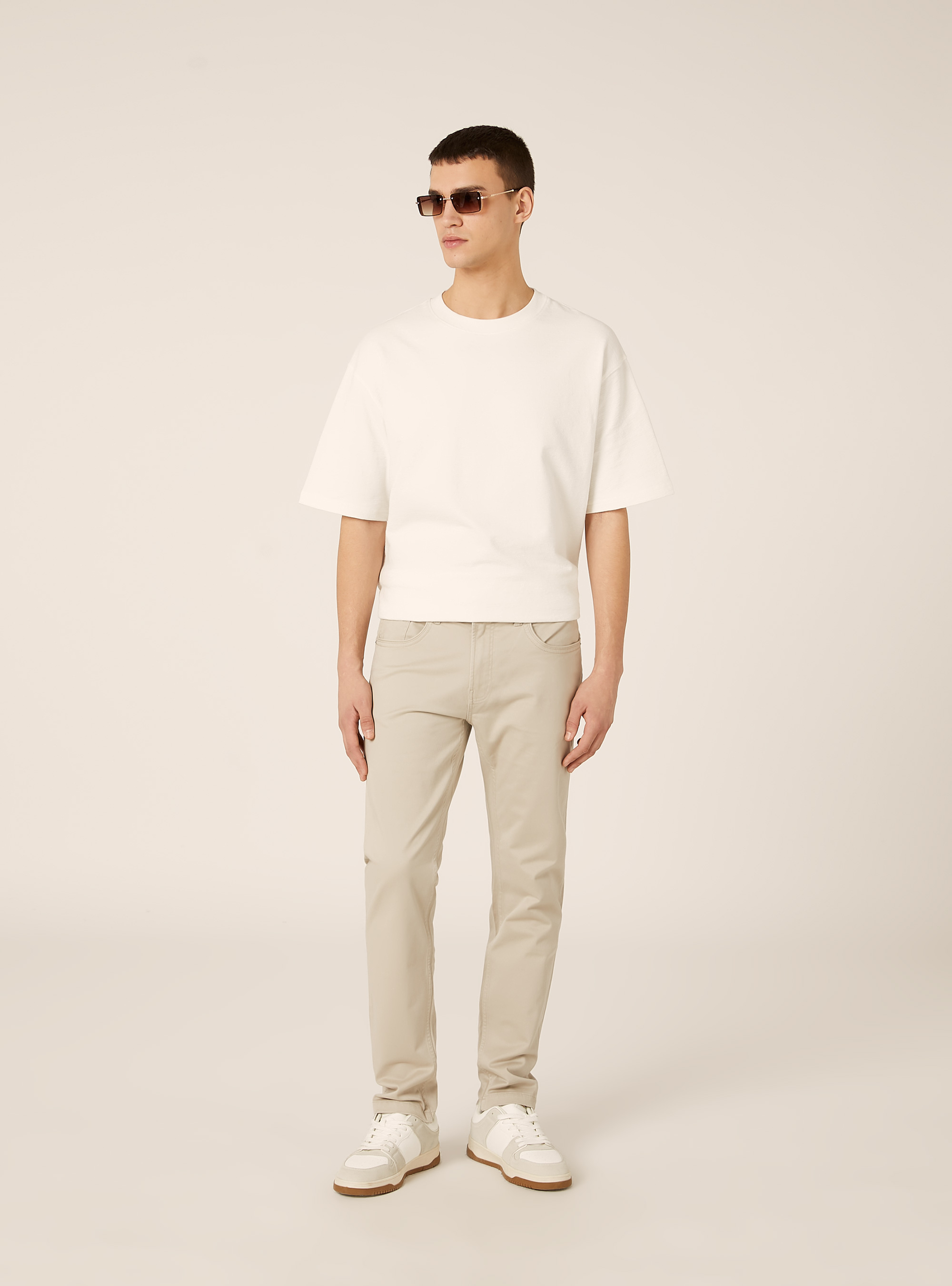 Pantaloni slim fit in cotone, BEIGE CHIARO