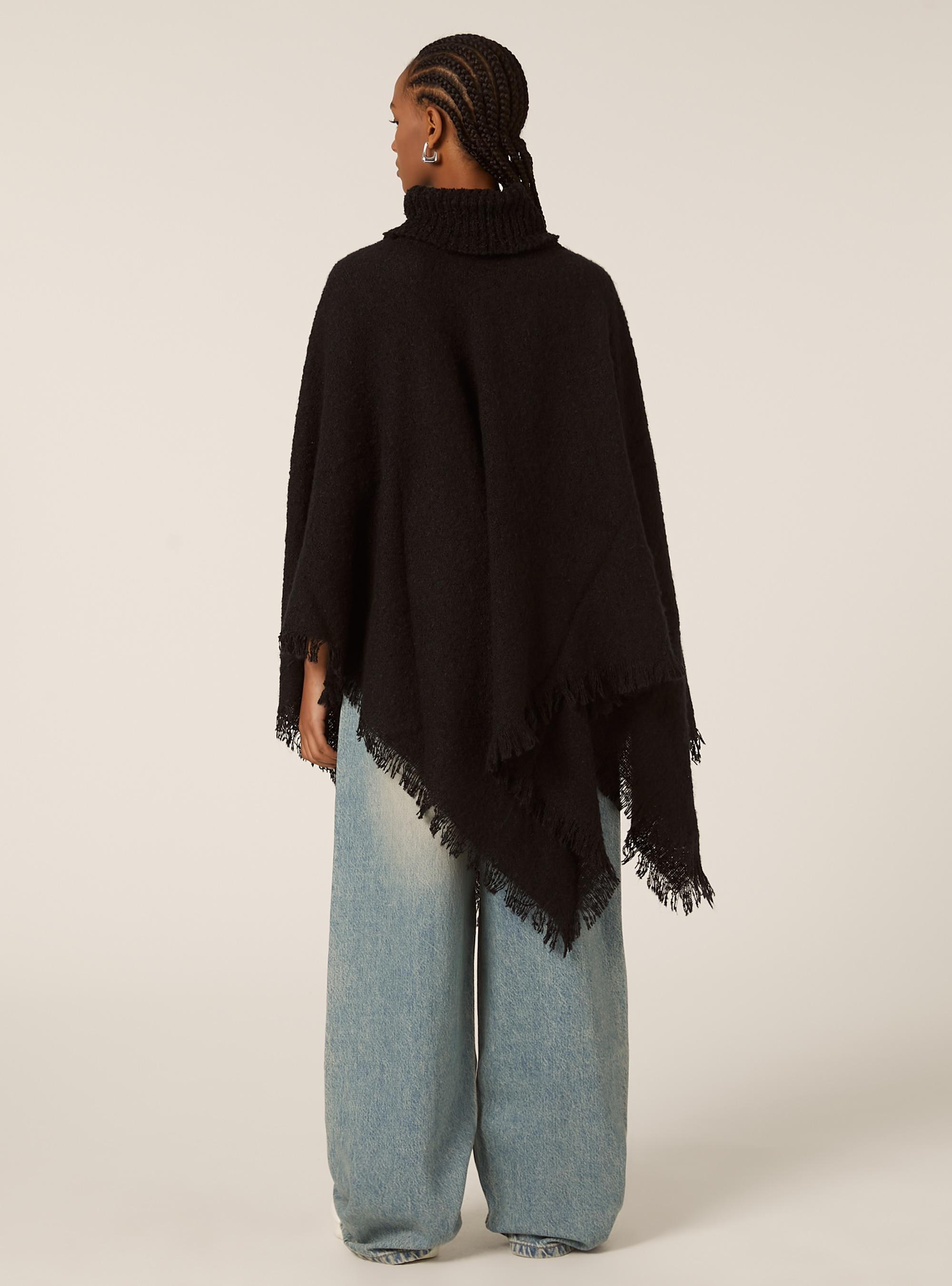 Poncho doux au toucher &agrave; col montant, BK1 BLACK