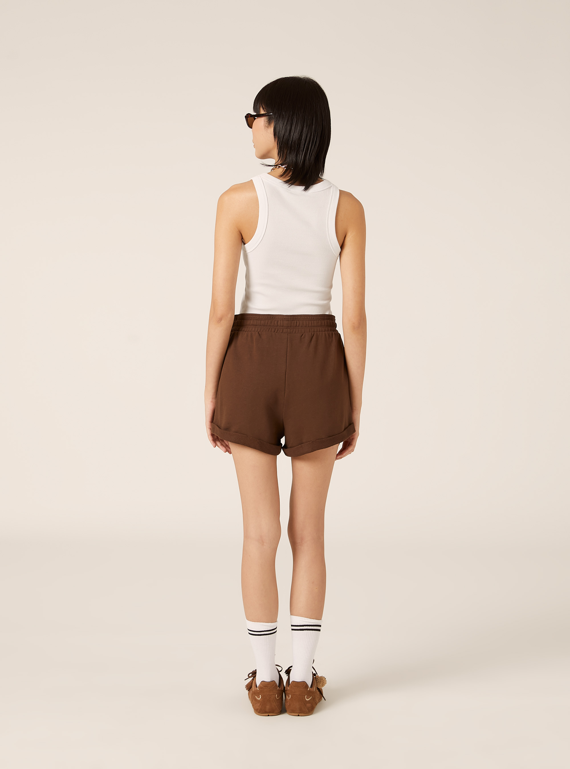 Short en Molleton de Coton avec Taille &Eacute;lastique, BR2 BROWN MEDIUM