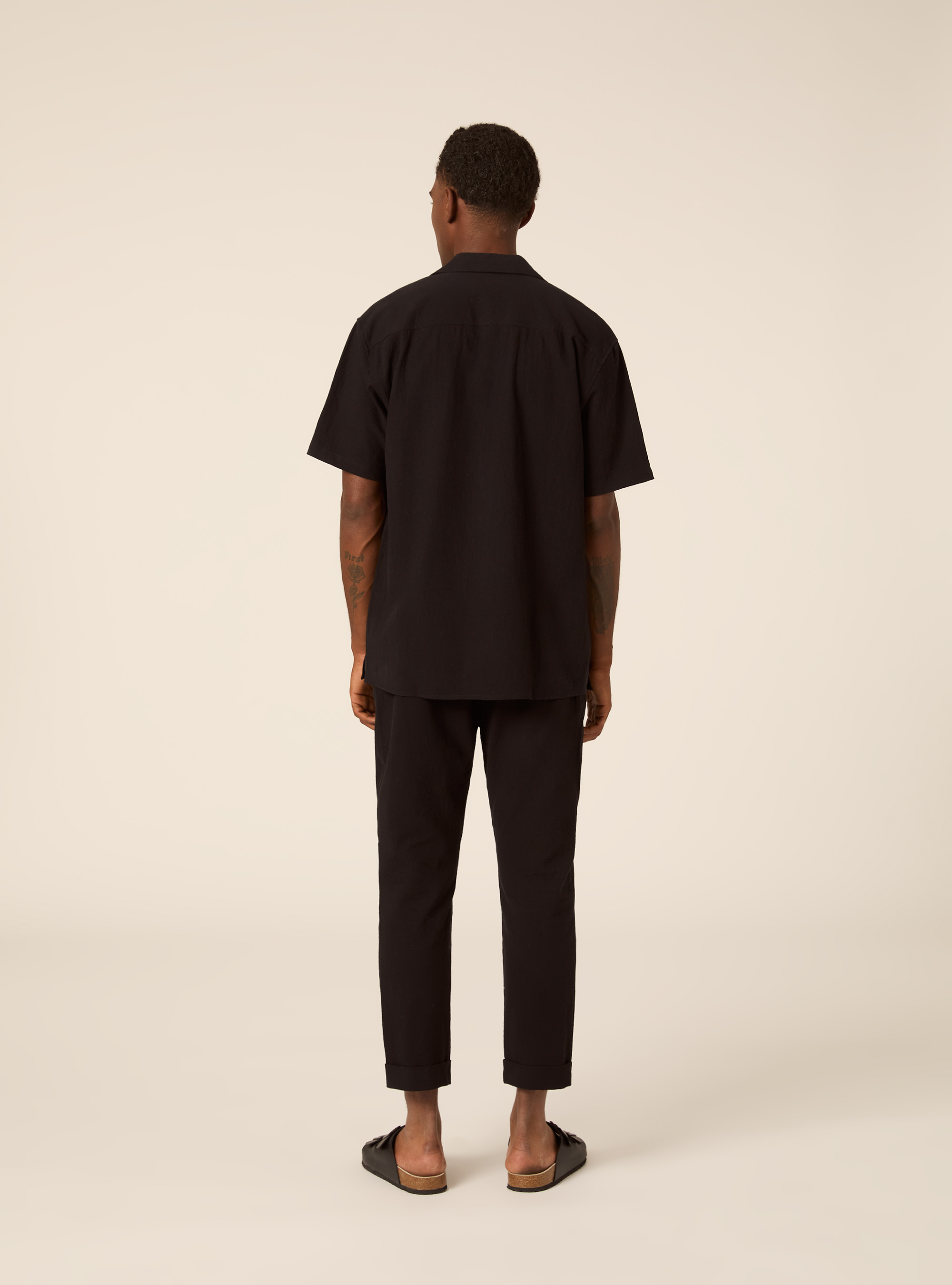 Camisa Bowling de Mezcla de Lino, BK1 BLACK