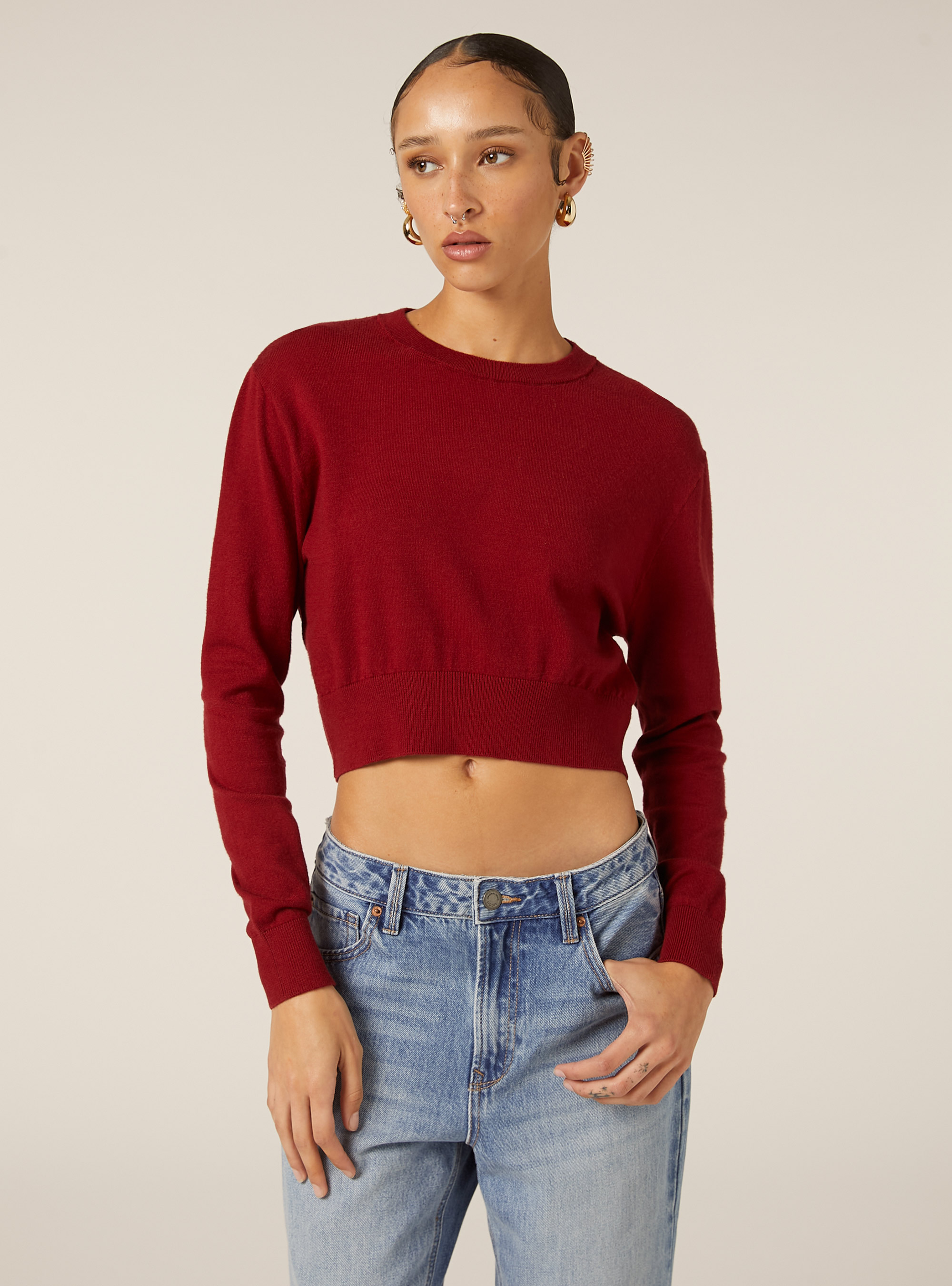 Pull &agrave; col rond coupe boxy, BO2 BORDEAUX MEDIUM