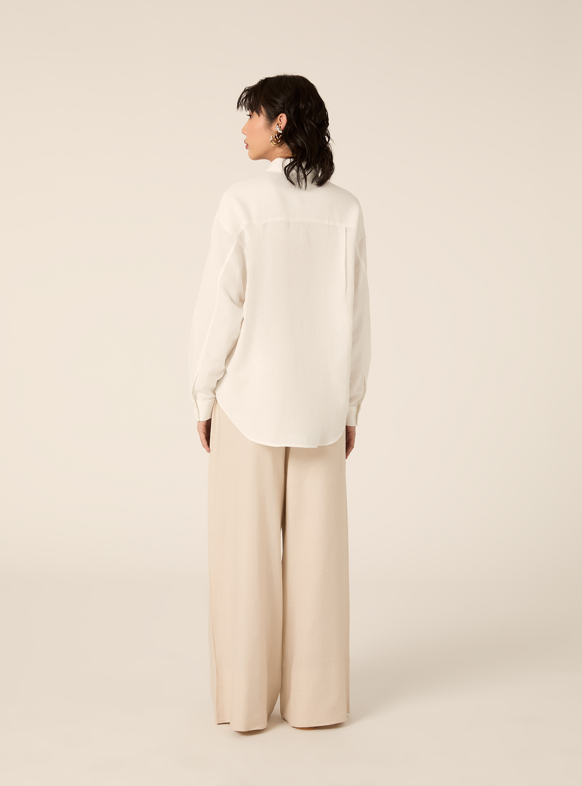 Camicia in misto lino, PANNA