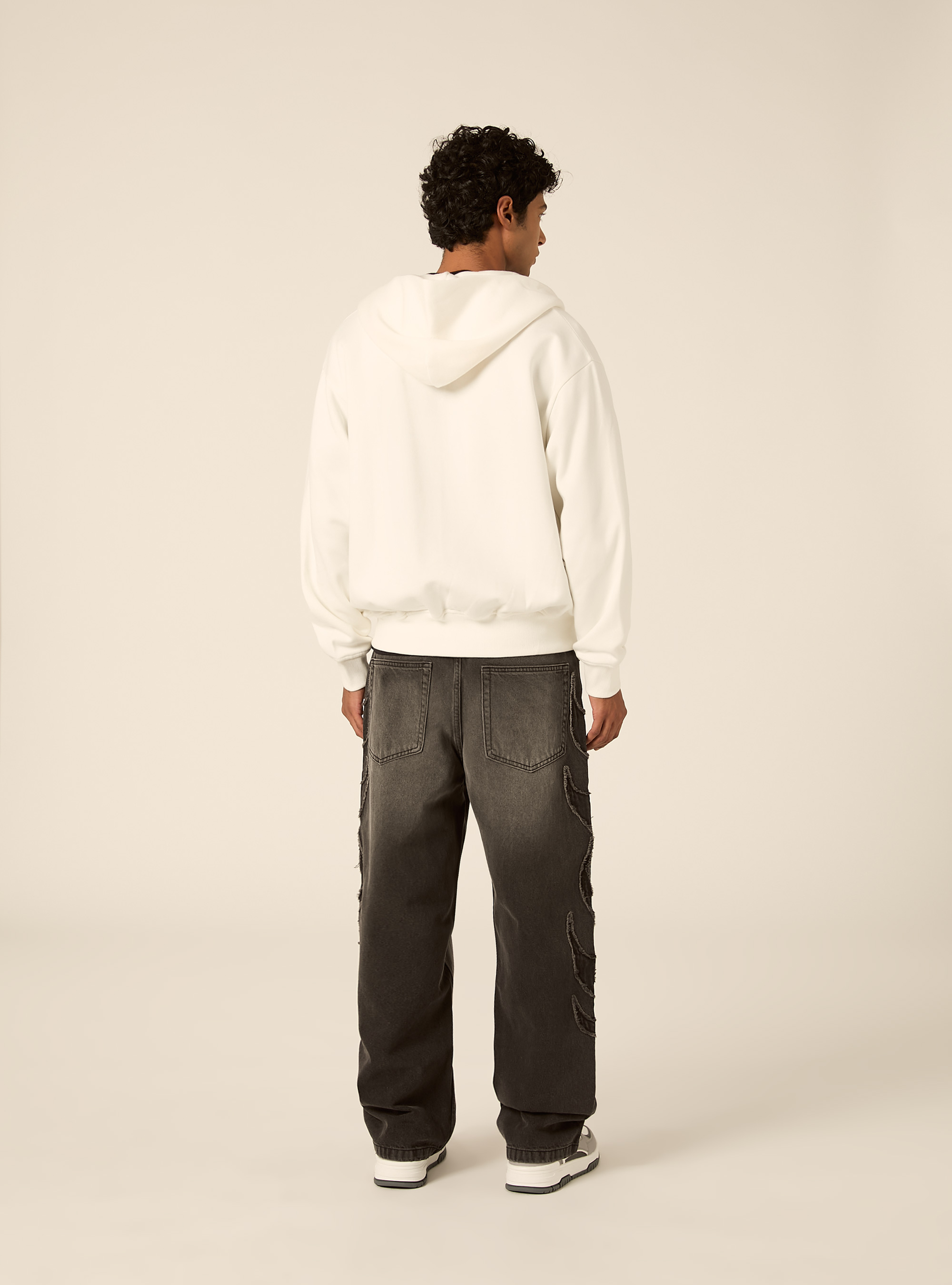 Felpa Boxy fit con zip e cappuccio, PANNA