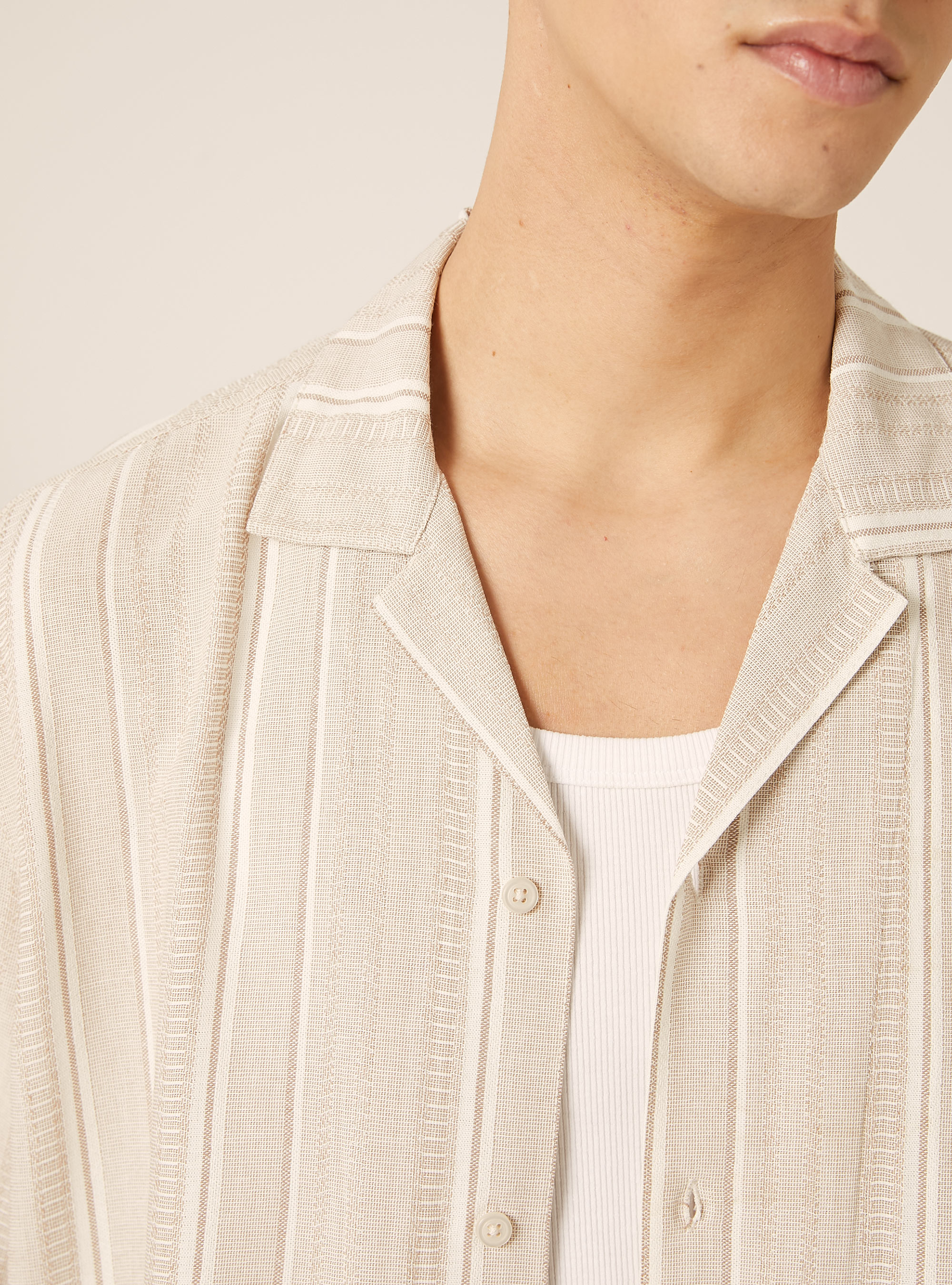 Chemise textur&eacute;e &agrave; rayures, CR3 CREAM LIGHT