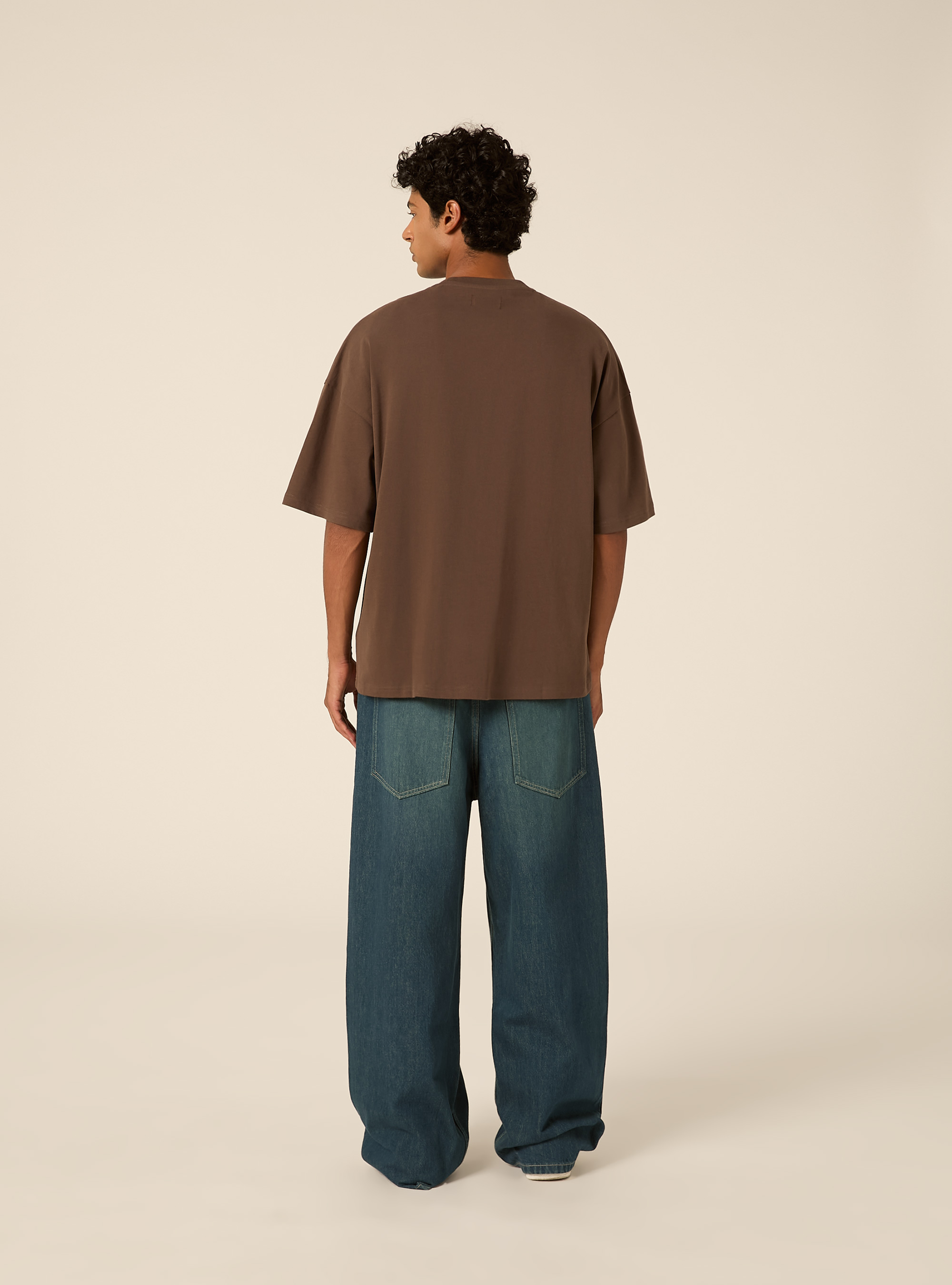 Boxy fit short sleeve tee with dropped shoulders, BR1 BROWN DARK