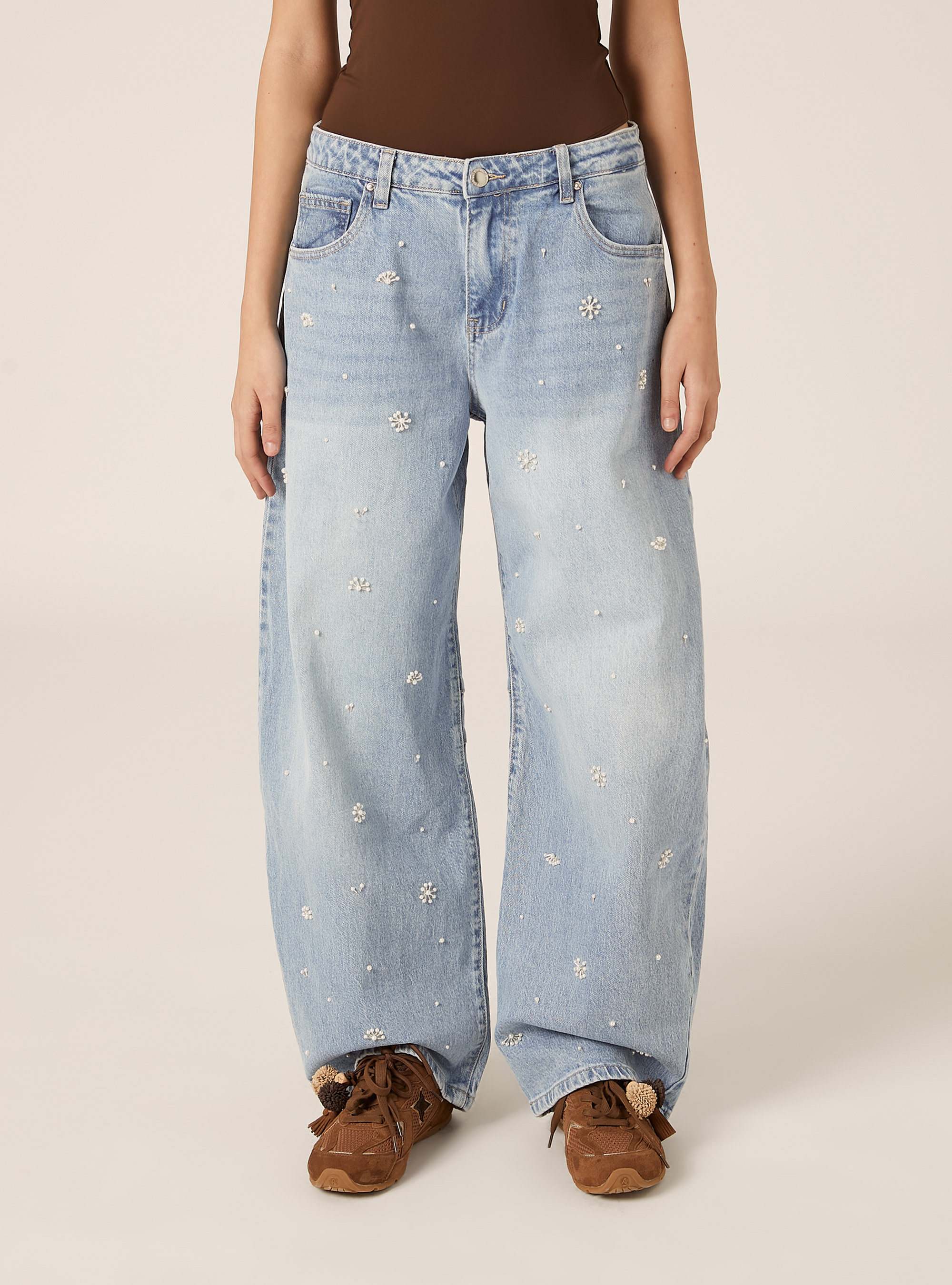 Balloon fit jeans with beads, D006 AZURE