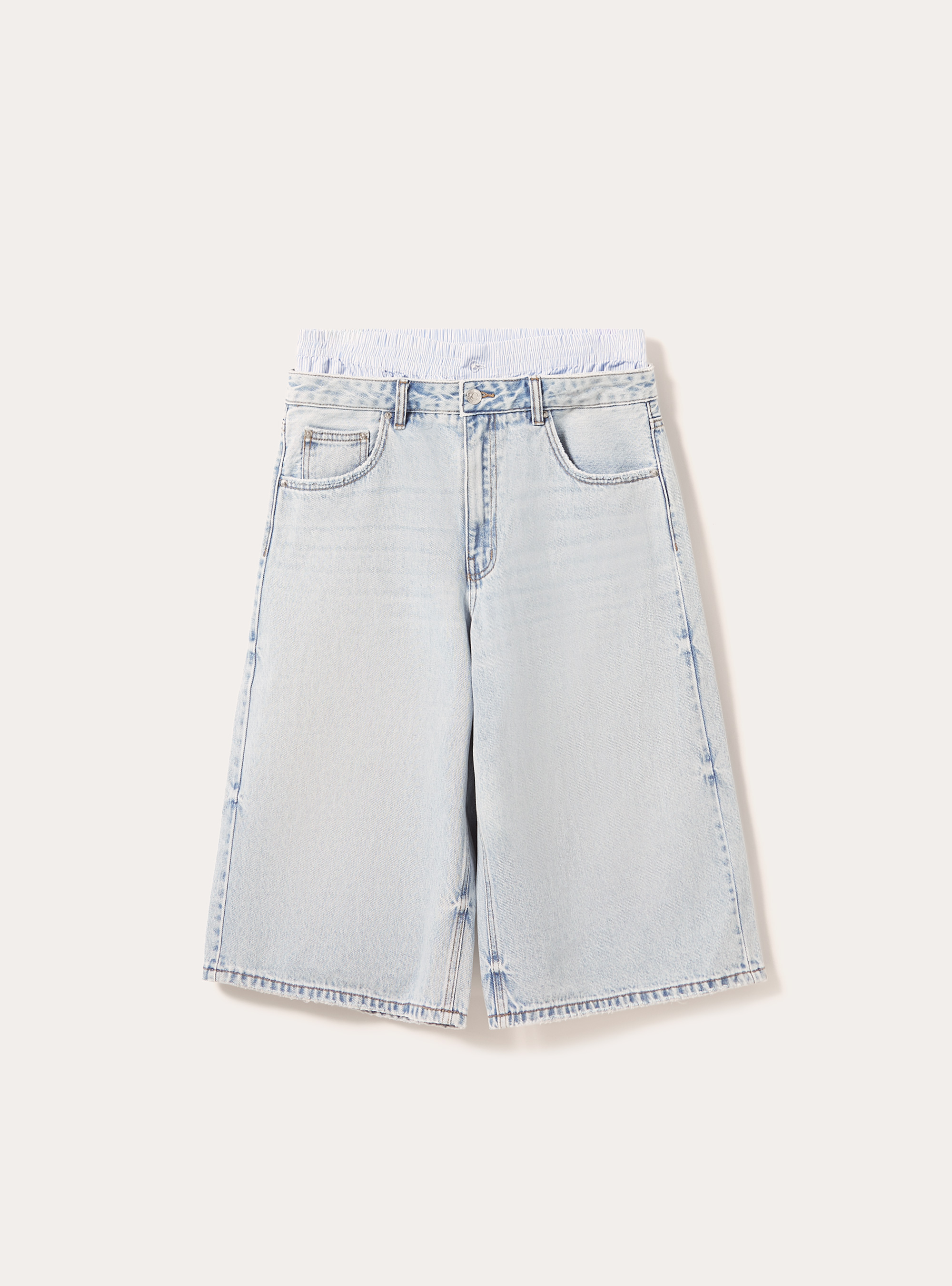 Jorts in denim con vita combinata, D006 AZURE