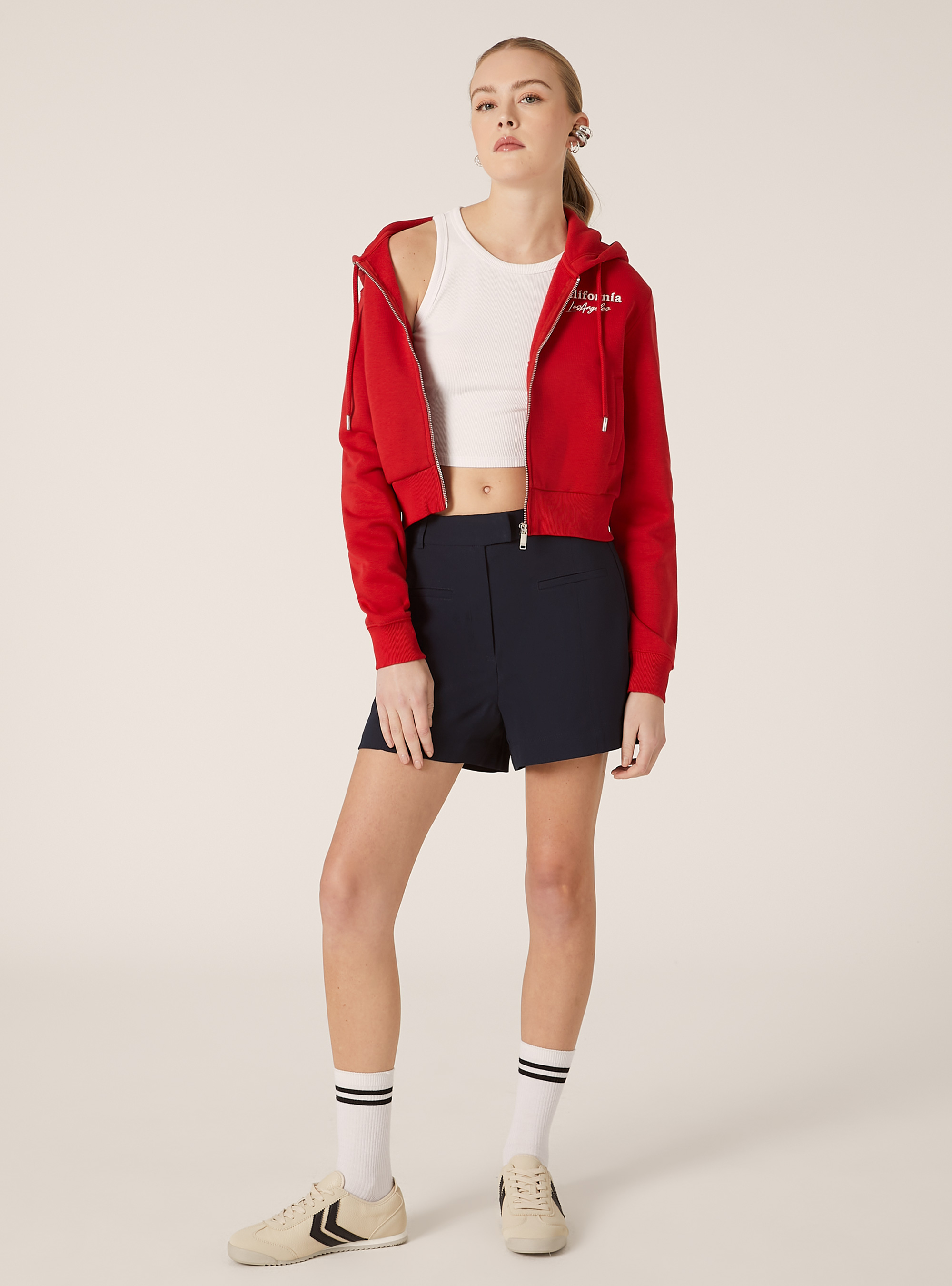 Sweatshirt court avec fermeture &eacute;clair et imprim&eacute;, RD2 RED MEDIUM
