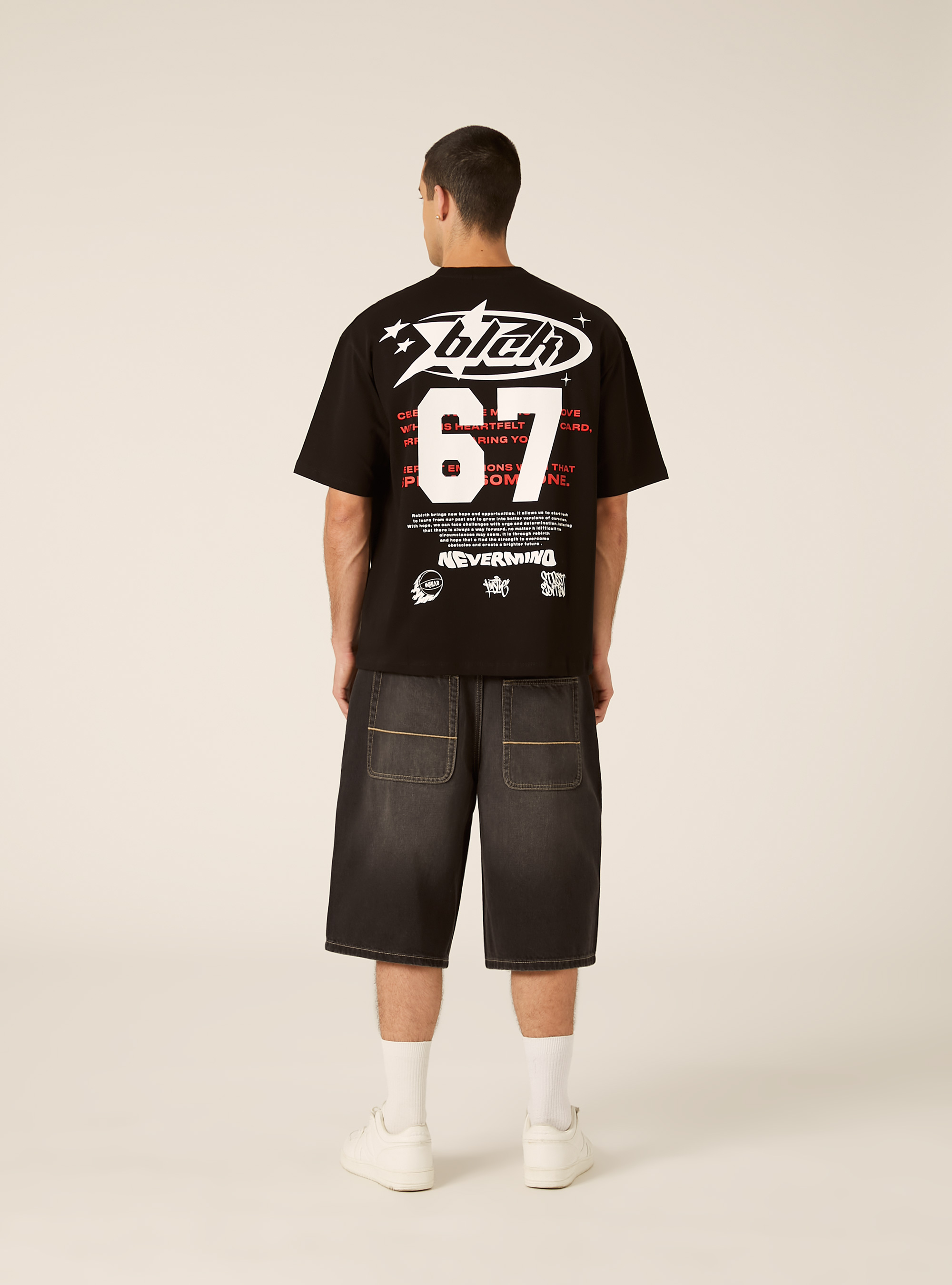 T-Shirt mit Six Seven-Print, BK1 BLACK