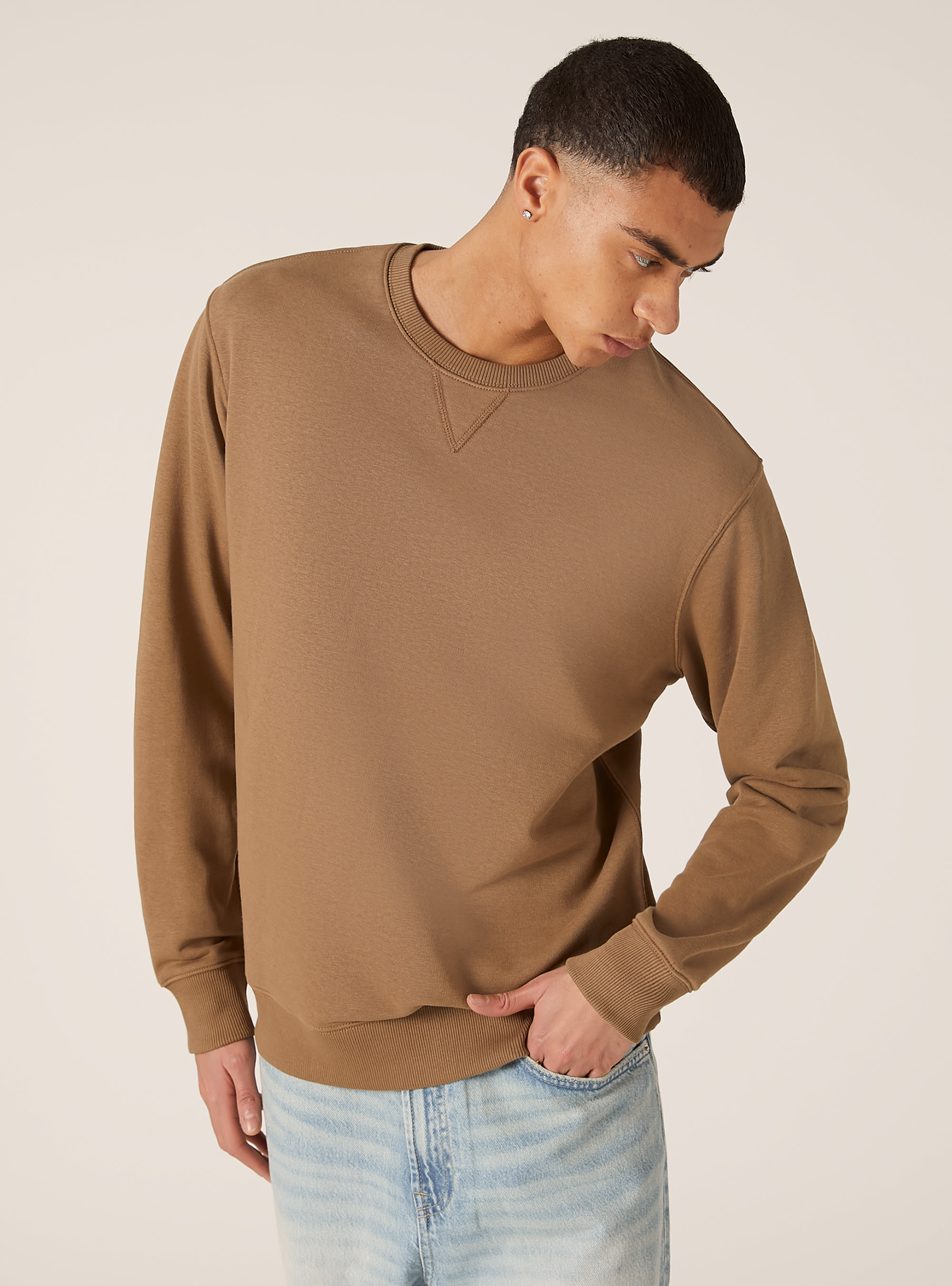 Sweat &agrave; col ras du cou de couleur unie, BR2 BROWN MEDIUM