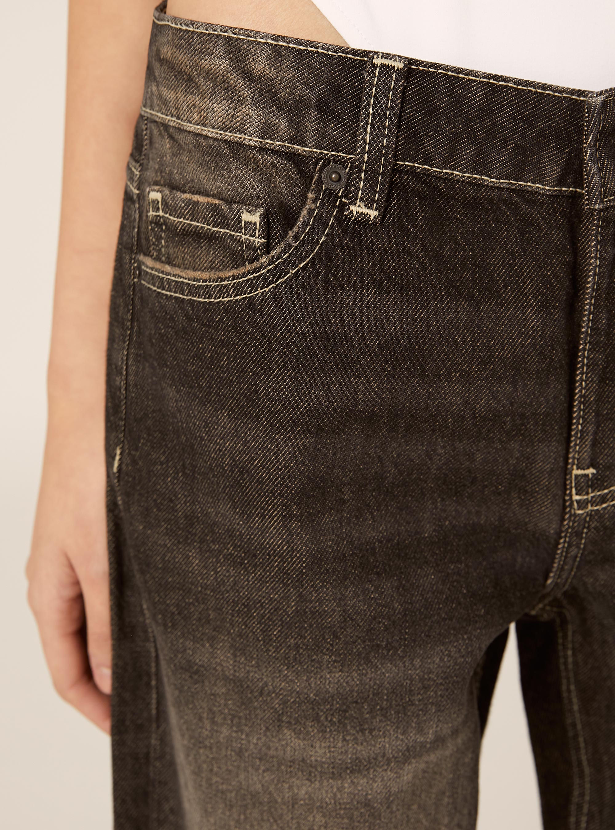 Jeans droit taille basse, D000 BLACK