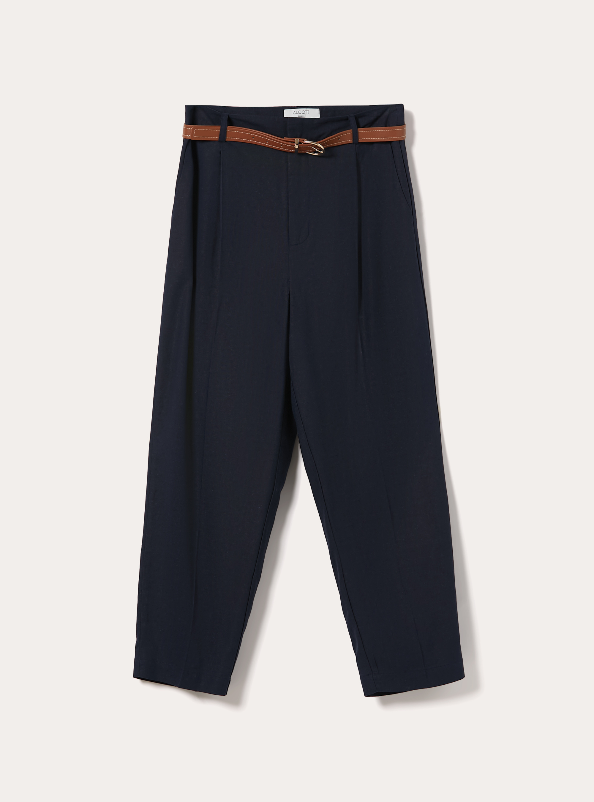 Pantalones Chino en mezcla de Lino con cintur&oacute;n, NA2 NAVY MEDIUM