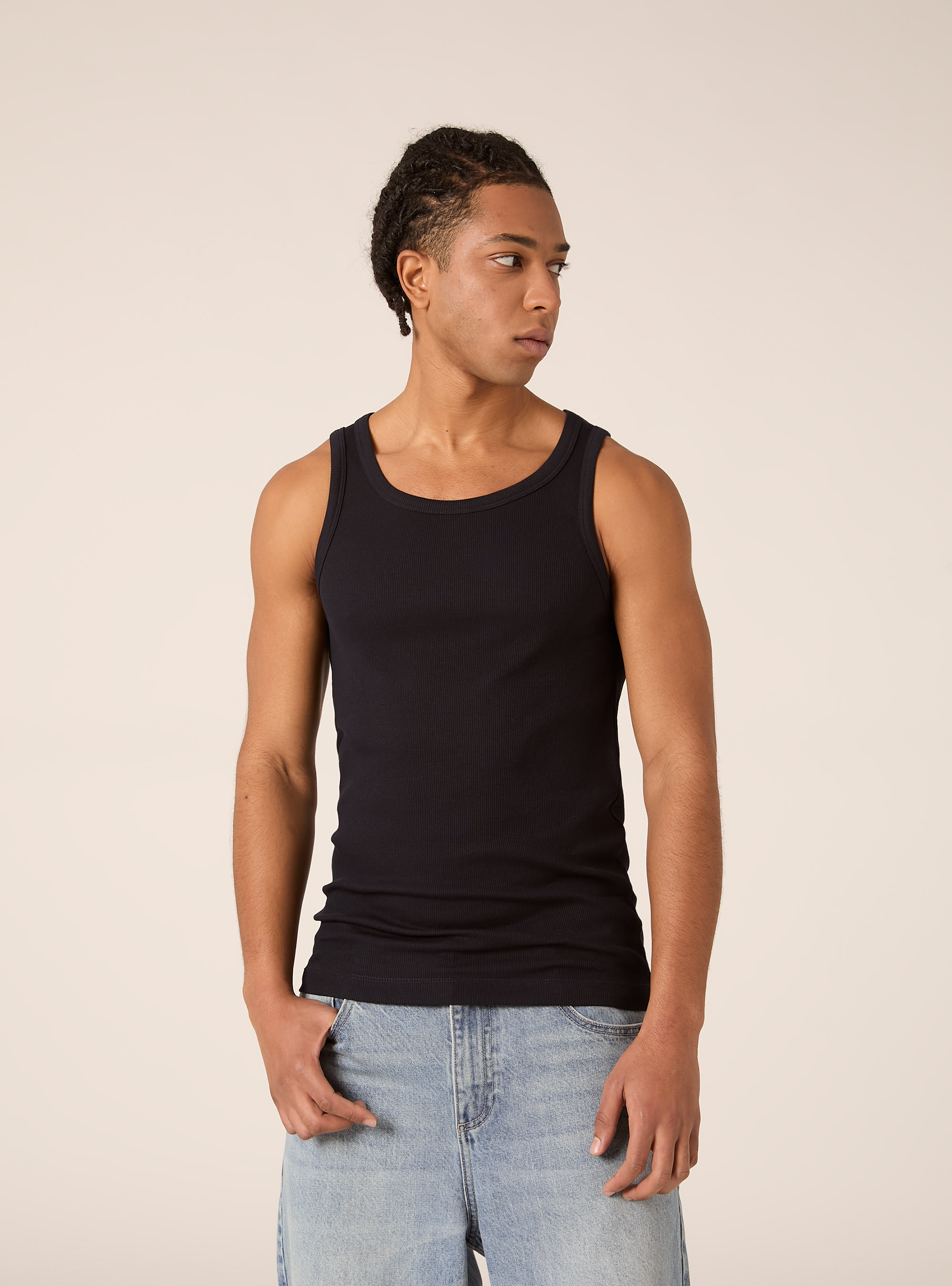 Slim Fit Ribbed Cotton Tank Top, NA1 NAVY DARK