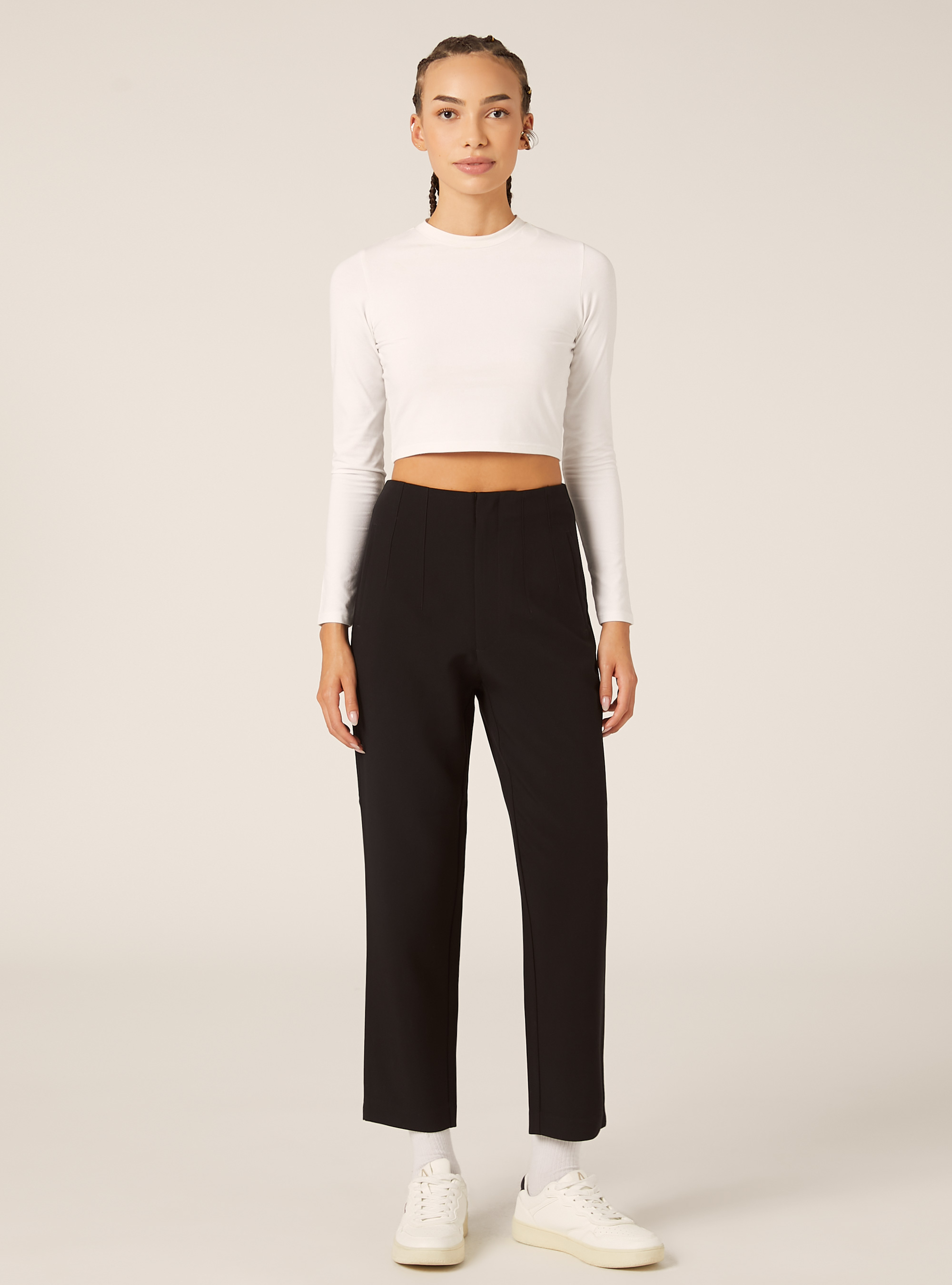 Pantalon uni &agrave; pinces, BK1 BLACK