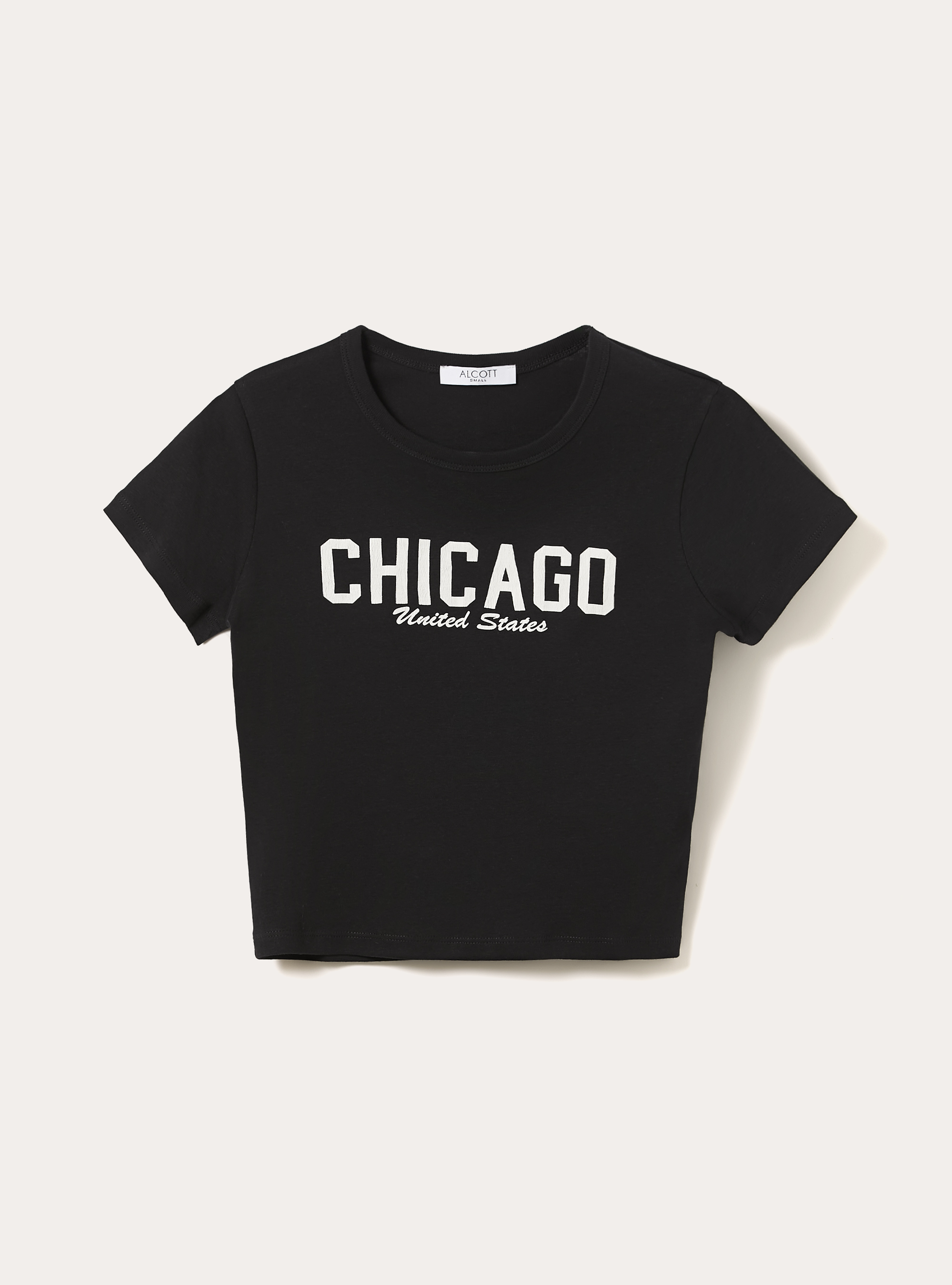 T-Shirt Court Coupe Crop &agrave; Imprim&eacute; Graphique Varsity, BK1 BLACK