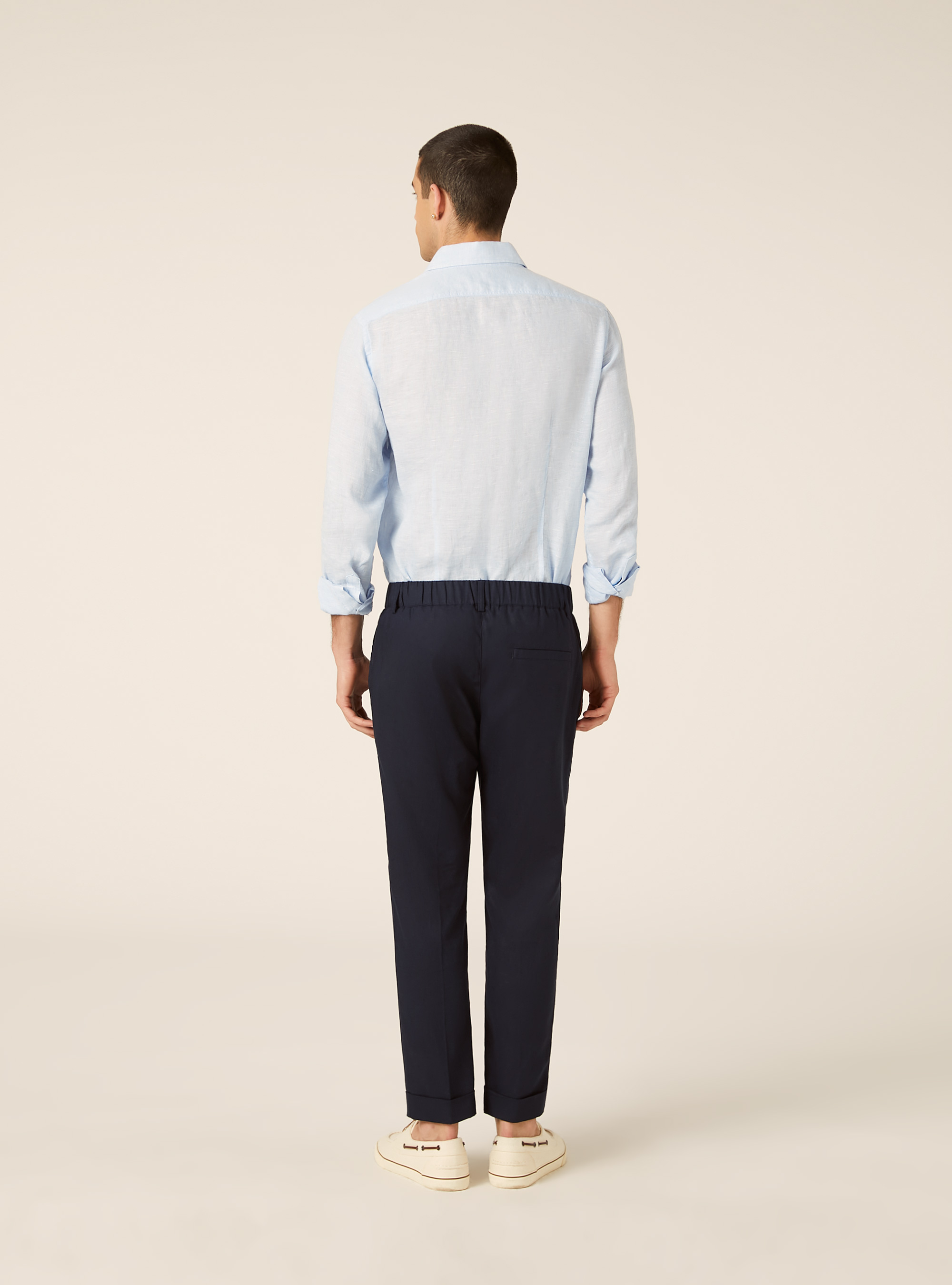 Linen Blend Pleated Trousers, NA1 NAVY DARK