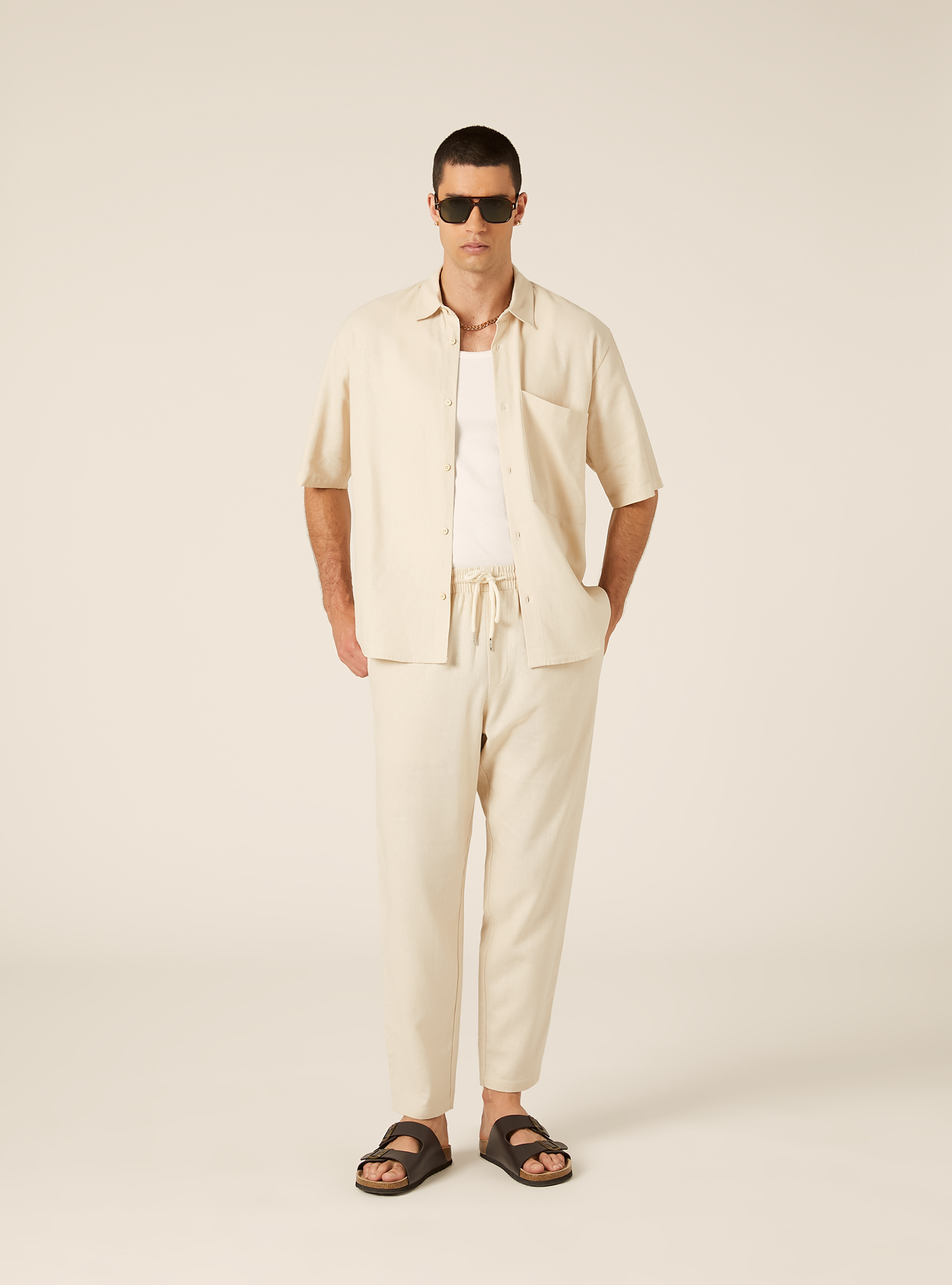 Linen Blend Jogger Trousers, BG2 BEIGE MEDIUM