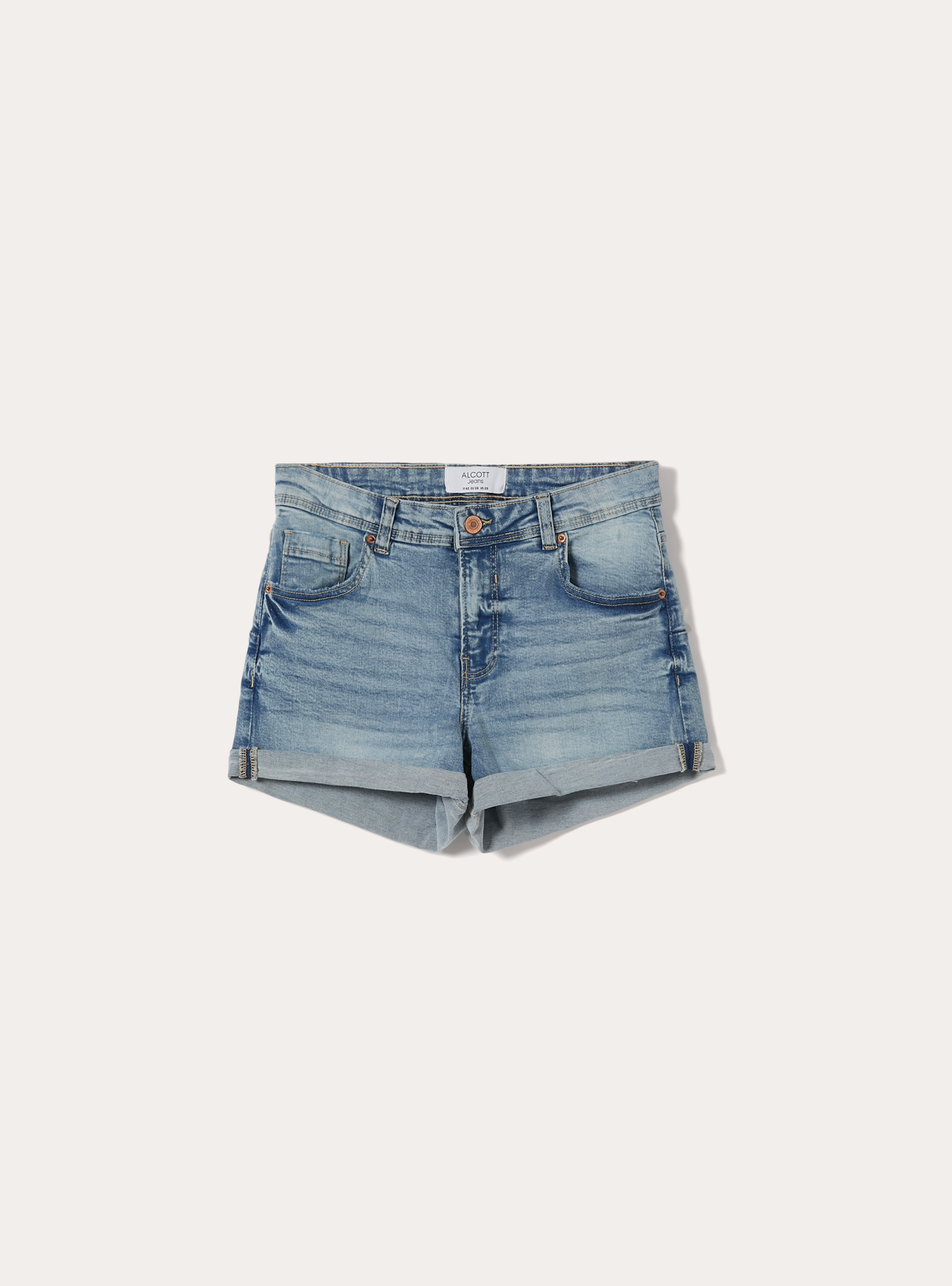 Eng anliegende Denim-Shorts mit Umschlag, D004 MEDIUM LIGHT BLUE