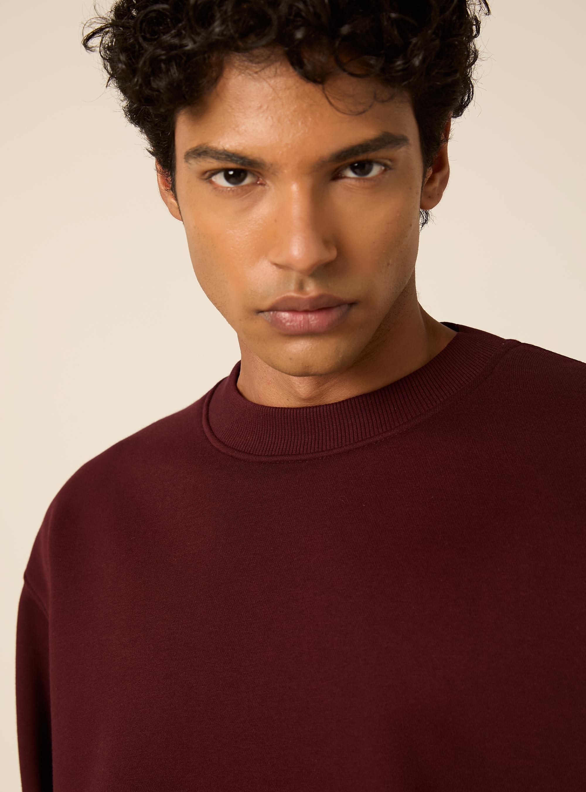 Basic boxy fit sweatshirt mit rundhalsausschnitt, BO1 BORDEAUX DARK