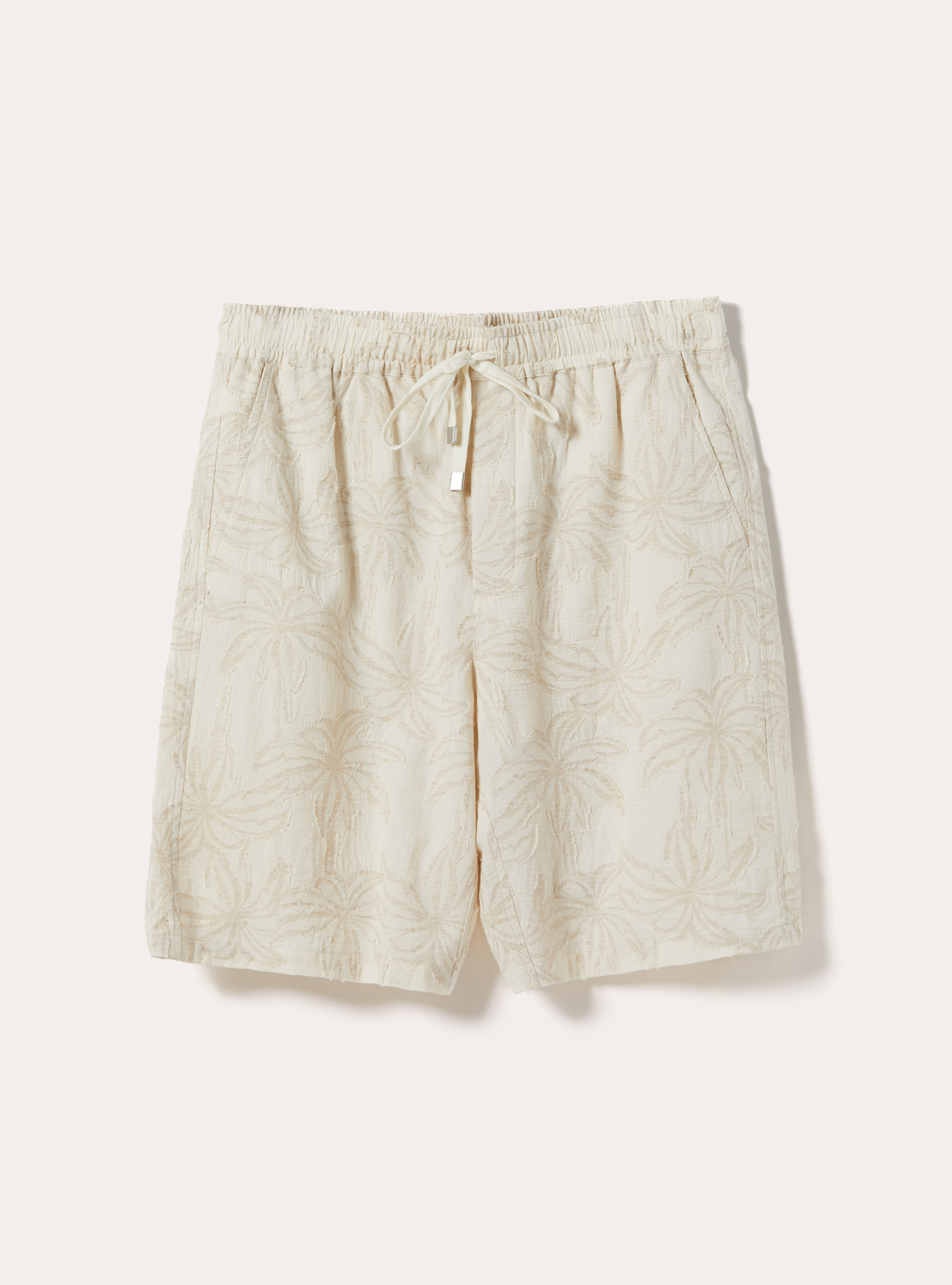 Bermuda en M&eacute;lange de Lin Jacquard Motif Palmiers, CR3 CREAM LIGHT