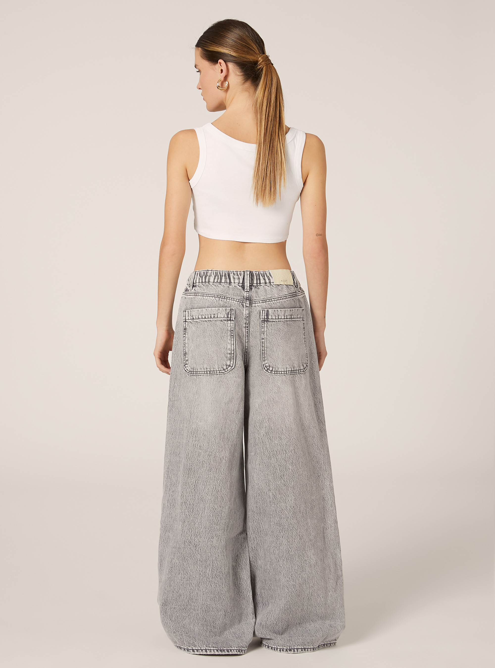 Jean super large avec taille &eacute;lastiqu&eacute;e, D00G GREY