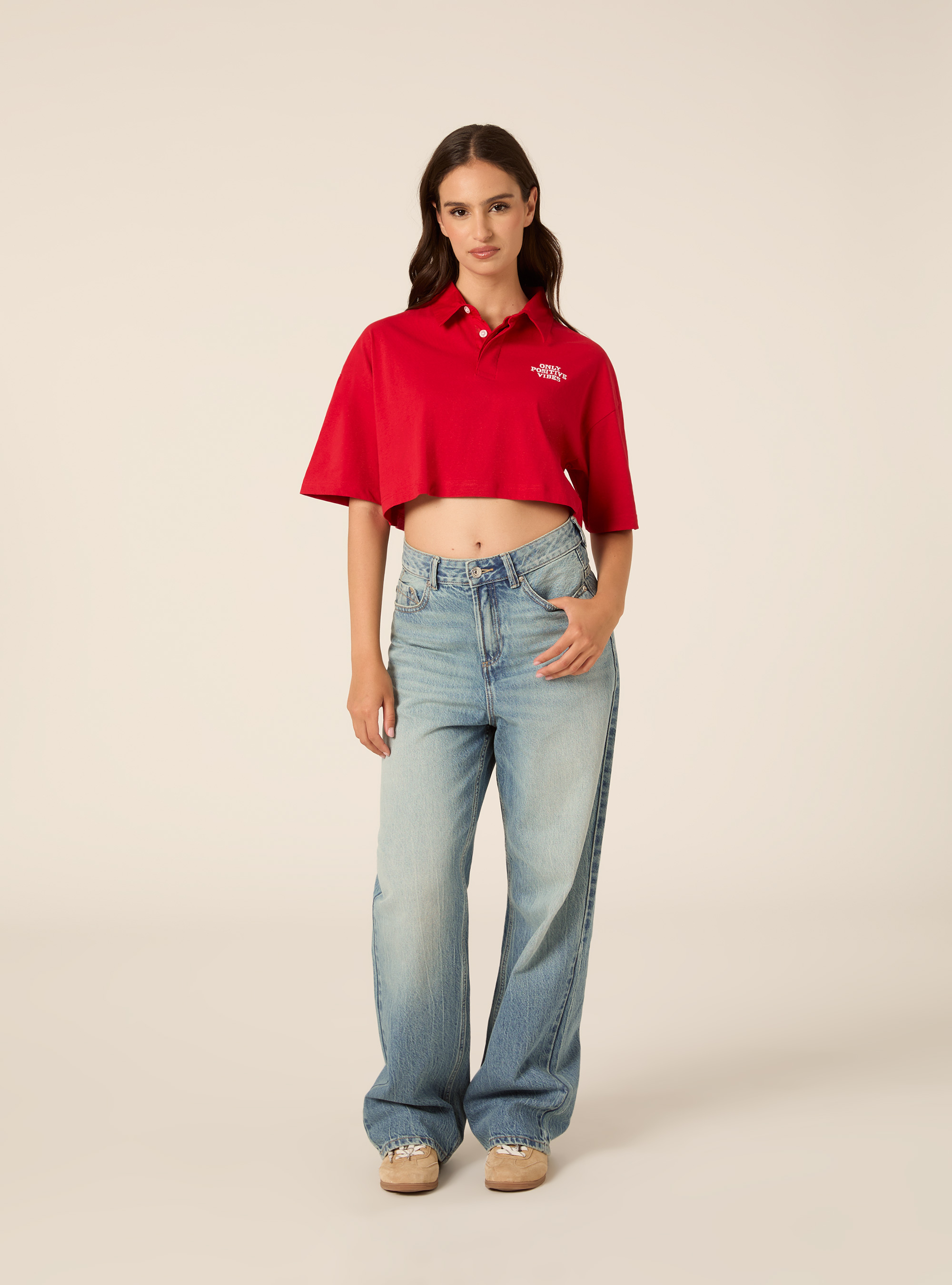 Polo Court Oversize &agrave; Broderie, RD2 RED MEDIUM